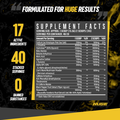 Huge Supplements Wrecked Pre-Workout, 30G+ Ingredients Per Serving to Boost Energy Huge SupplementsUS supplements