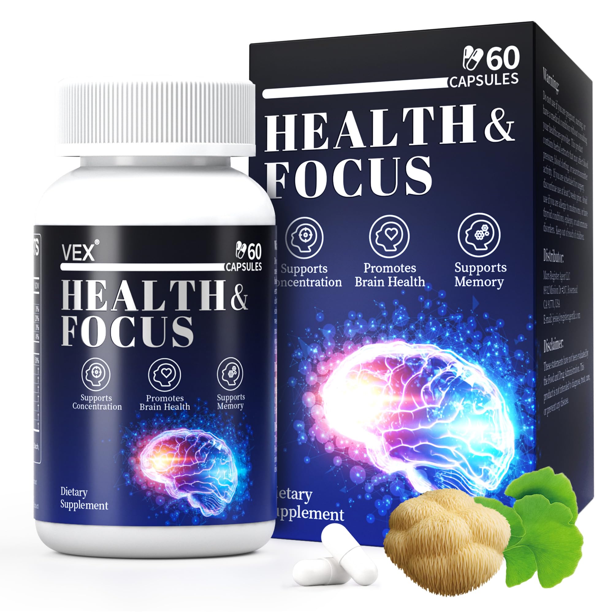 VEX Supplement – Memory & Clarity Support with Folic Acid, Vitamin B, Acetylcysteine, Bacopa Monnieri, Lion’s Mane, Ginkgo Biloba & Black Pepper – Cognitive, 60 Capsules VEXAu supplements