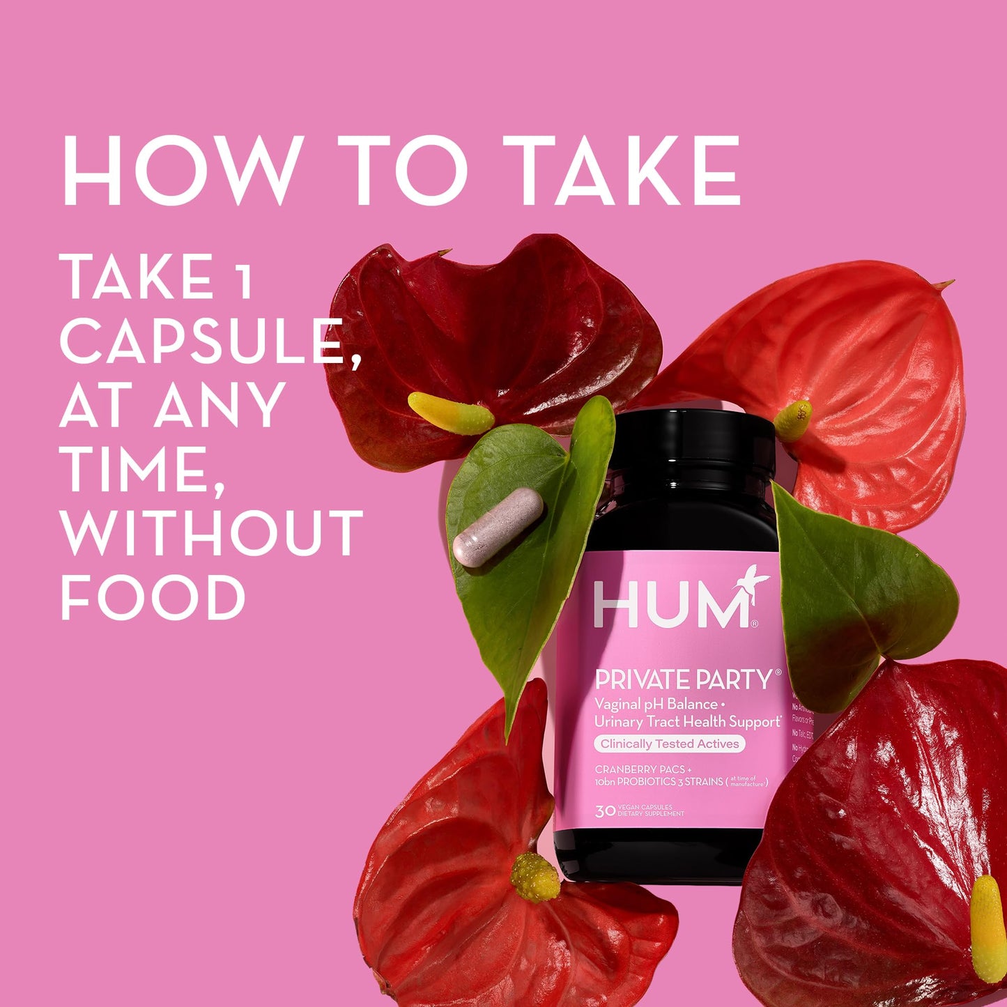 HUM Private Party Pills - Vaginal Probiotics for Women's Ph Balance with Cranberry HUMUS supplements