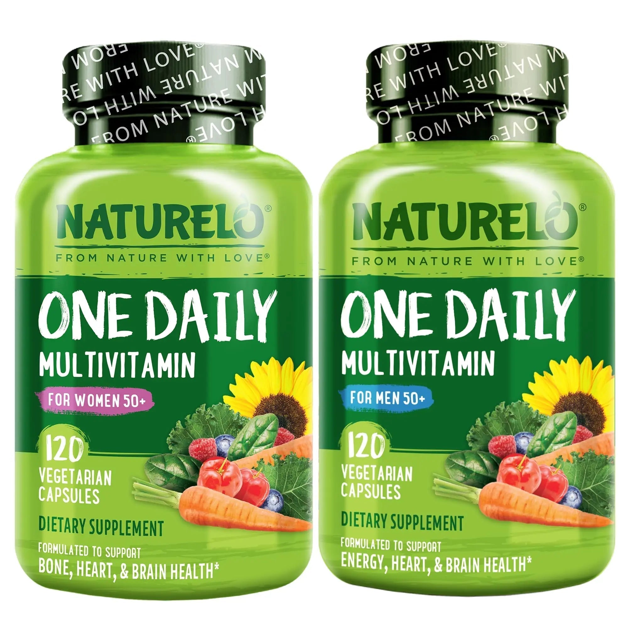 NATURELO One Daily Multivitamin for Men 50+, 120 Capsules One Daily Multivitamin for Women 50+ (Iron Free), 120 Capsules - 4 Month Supply Bundle NATURELOAu supplements
