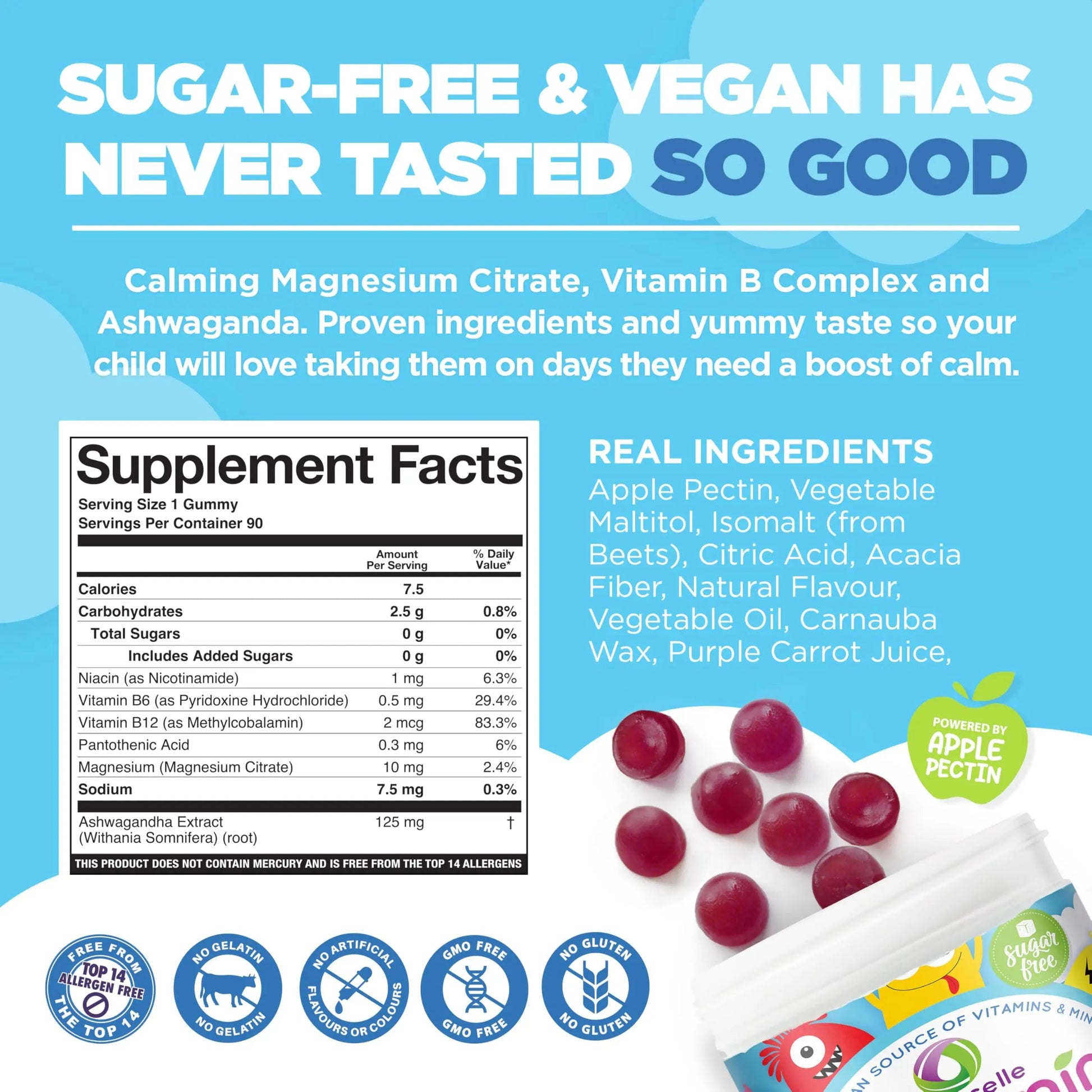NUTRAMIN Kids Mood Boost Vegan Vitamin Gummy: Calming Magnesium Citrate Supplement for Children with Ashwagandha & Vitamin B Complex to Relax & Focus NutracelleAu supplements