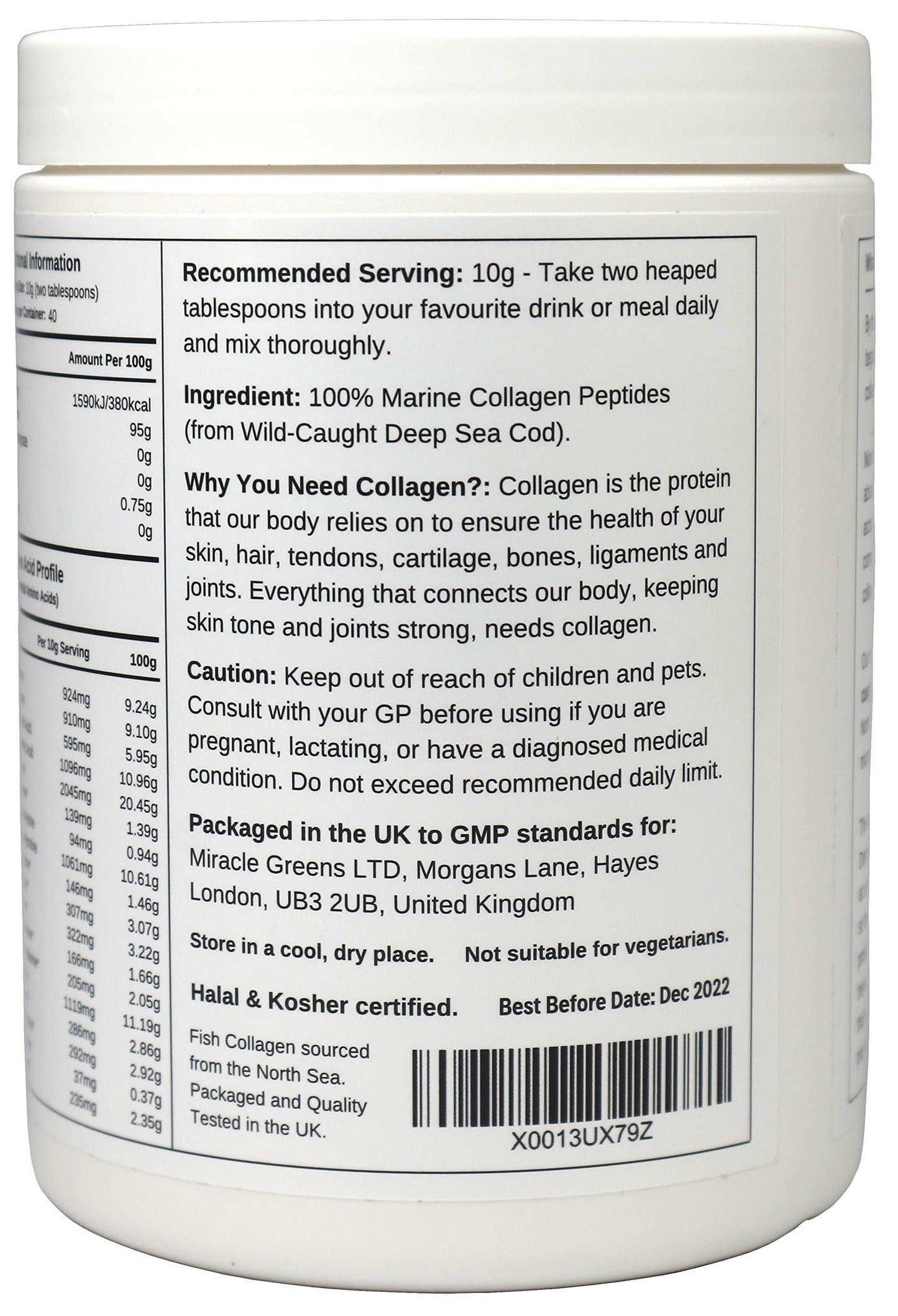Marine Collagen Peptides (400g) | Hydrolysed from Wild Caught North SEA Cod Miracle GreensUS supplements