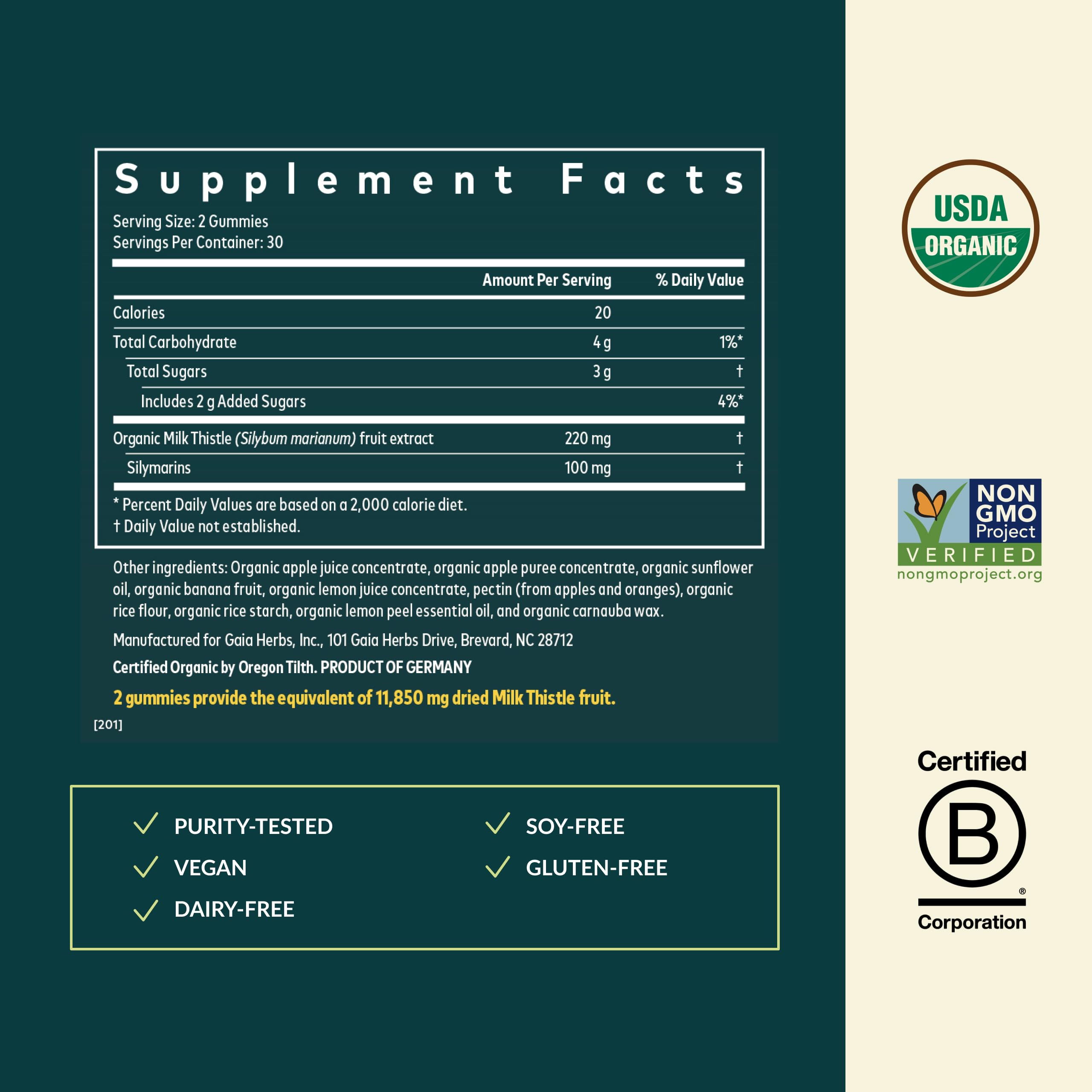 Gaia Herbs Milk Thistle Gummies - Herbal Supplement with Antioxidant Properties for Liver Health & Liver Detox - Lemon Flavored - 60 Vegan Gummies Gaia HerbsAu supplements