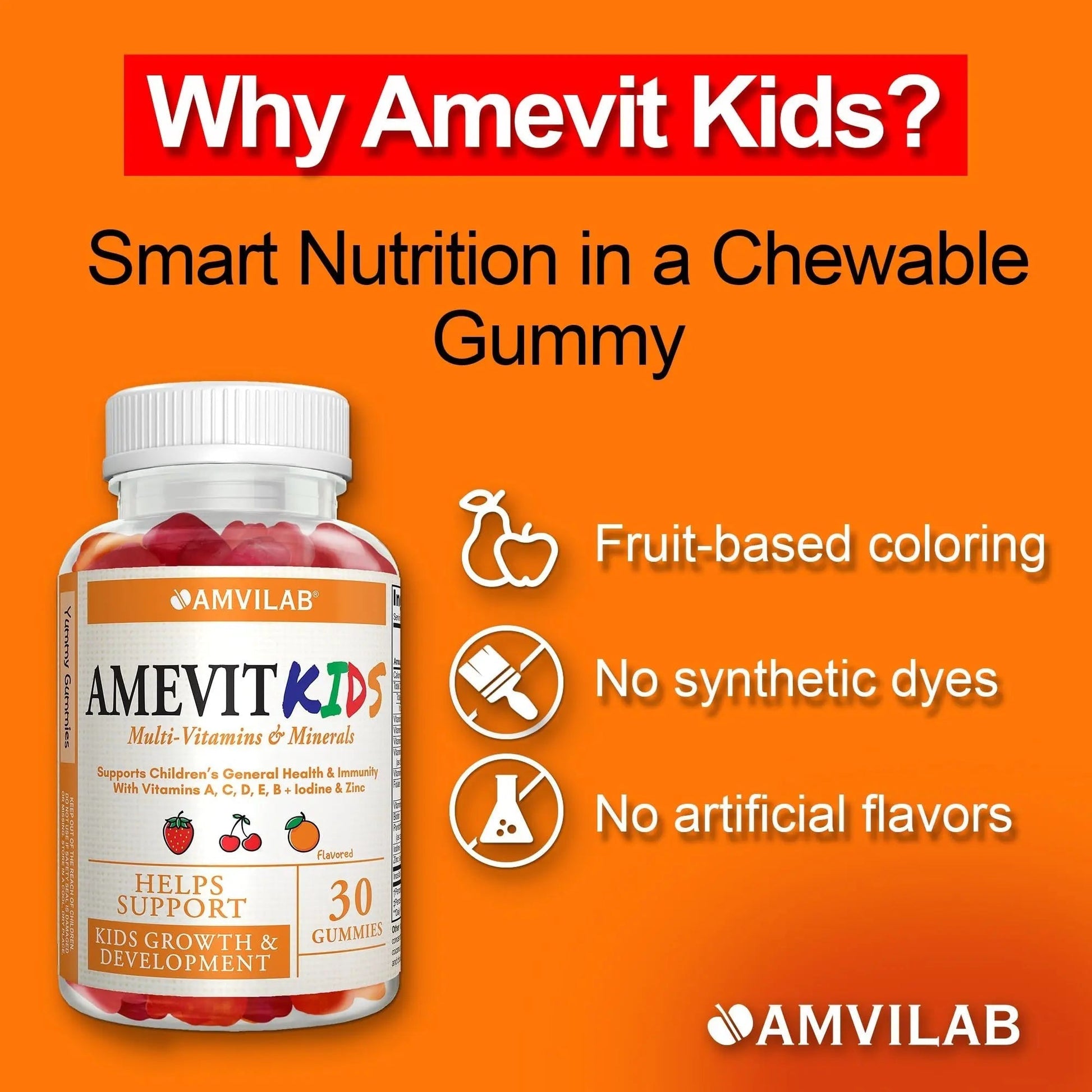AMVILAB Amevit Kids Gummy Multivitamin – Complete Daily Vitamins for Children – with Essential Nutrients for Growth & Immunity AMVILABAu supplements