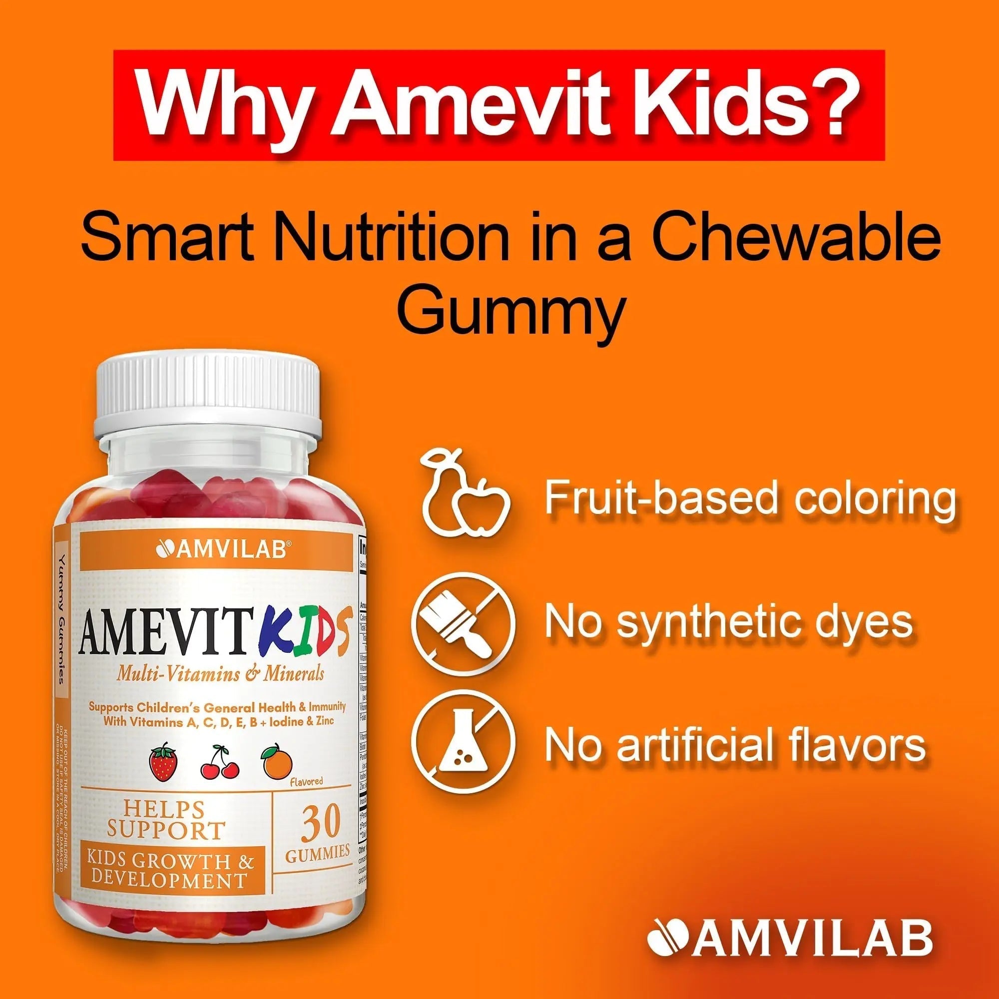 AMVILAB Amevit Kids Gummy Multivitamin – Complete Daily Vitamins for Children – with Essential Nutrients for Growth & Immunity AMVILABAu supplements
