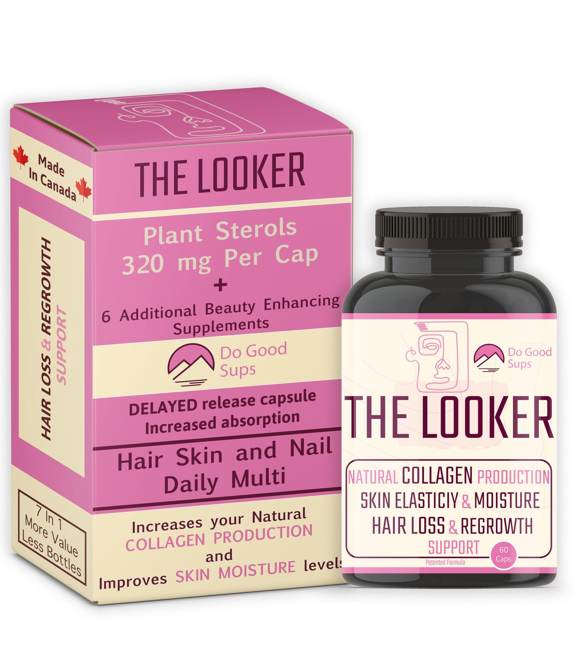 Do Good Sups The Looker 60 Caps- Skin Hair and Nails Vitamins - Natural Collagen Production - Reduces Hair Thinning - Skin Elasticity - Skin Moisture - Plant Sterols Bromelain Zinc Vitamin E Selenium Do Good SupsAu supplements