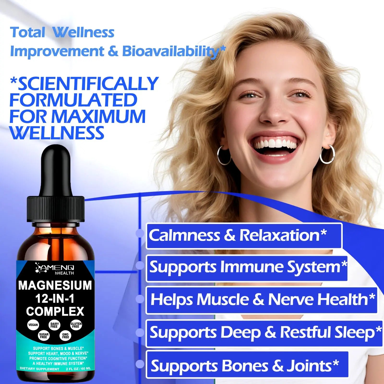 Magnesium 12 in 1 Complex Liquid Drops Magnesium Supplement w. Glycinate Citrate Malate Taurate Oxide Aspartate Orotate, Calm Magnesium for Sleep Muscle Heart Support丨Max Absorption Liquid Formula AMENQ hHEALTHnz supplements