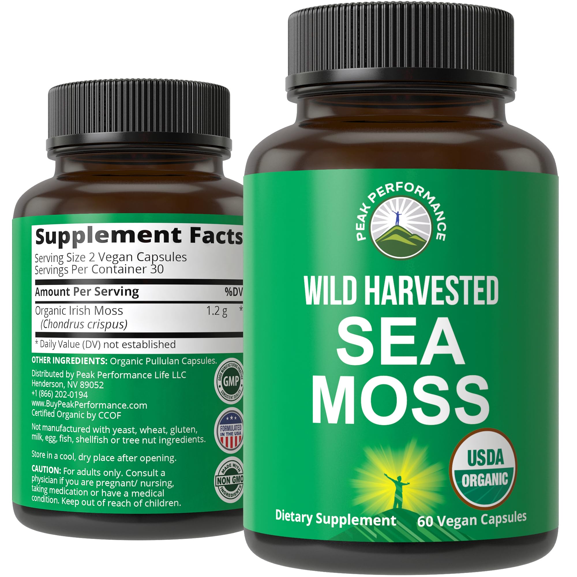 Organic Sea Moss Capsules. Wild Harvested Sea Moss Raw Organic Vegan Supplement from Red Algae Seaweed. 100% Whole Extract Raw Irish SeaMoss Superfood Pills. for Gut, Respiratory, Immune Support. Peak PerformanceAu supplements