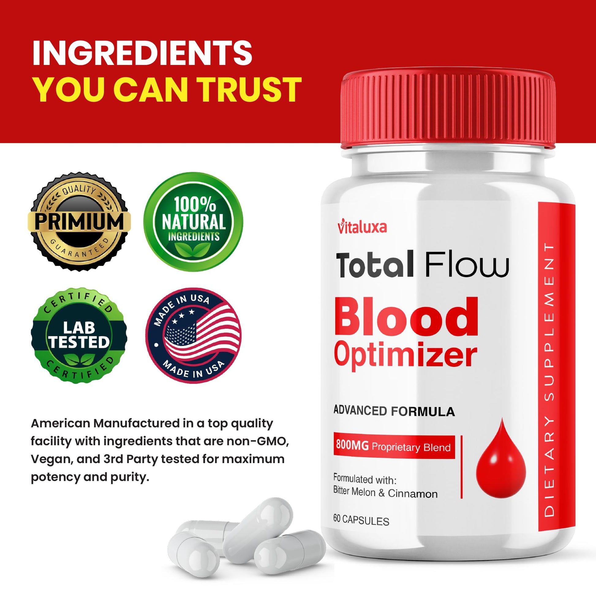 (2 Pack) Total Flow Blood Balance, TotalFlow Blood Support Capsules Supplement Advanced Formula All Natural Optimizer Maximum Strength Daily Health Wellness, TotalFlo Premium Blend Pills (120 Ct) VitaluxaAu supplements