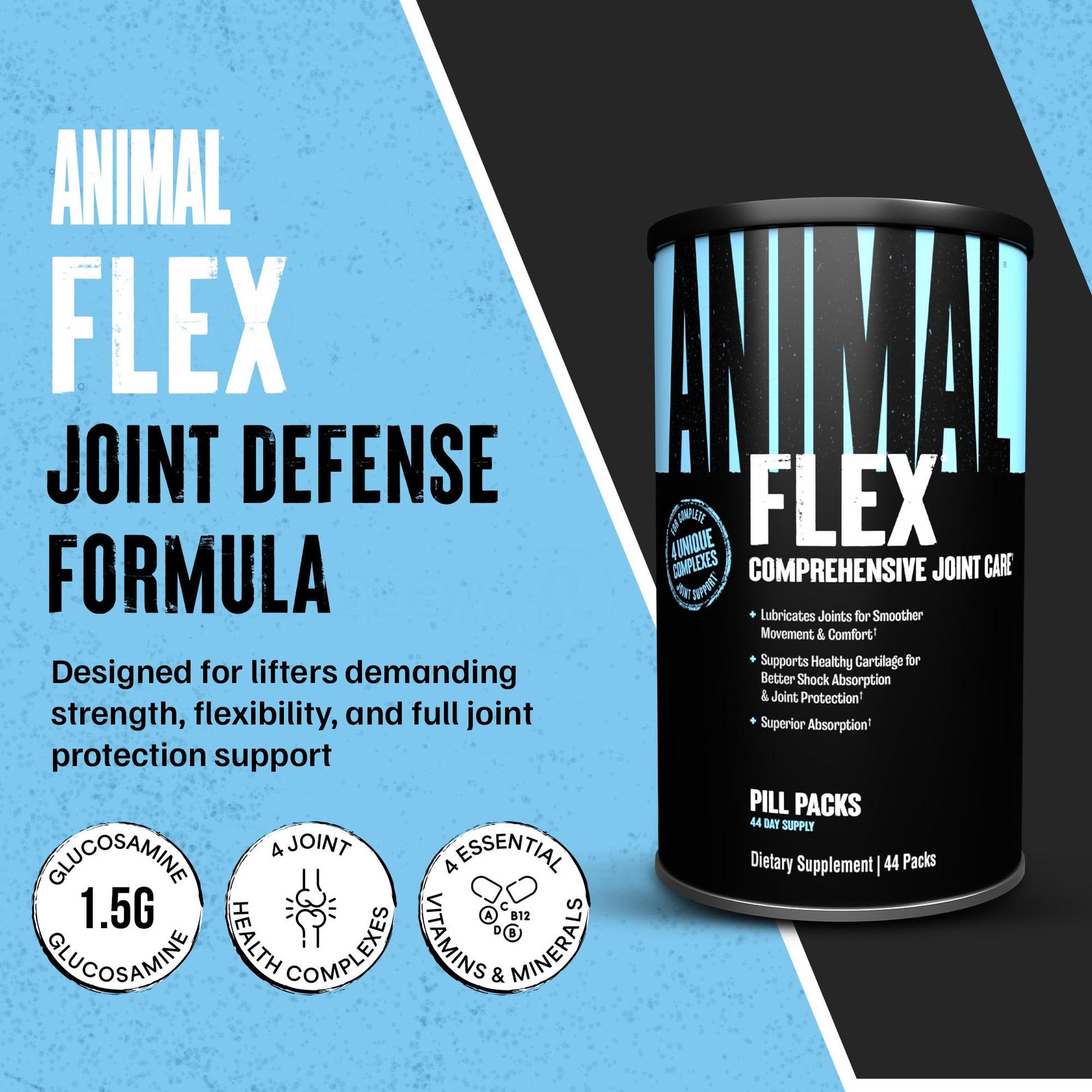 Animal Flex - Glucosamine Chondroitin Joint Supplement for Women and Men Discomfort with Turmeric, MSM, Boswellia for Cartilage, Joint Health, Muscles, Back, Knees, Shoulder, and Hip, 44 Packs AnimalAu supplements