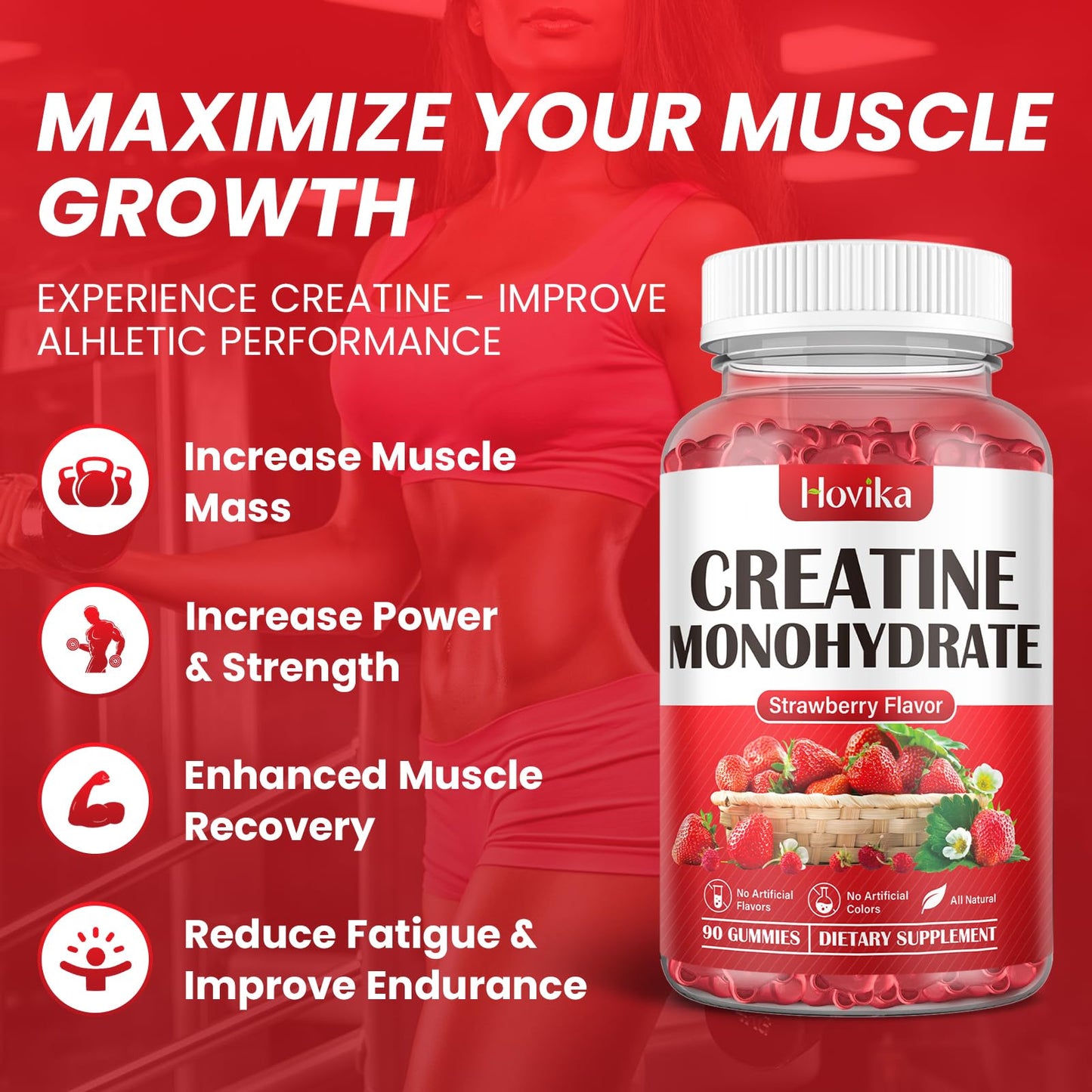 Hovika Creatine Monohydrate Gummies for Men & Women, Chewable 3g Creatine Monohy HovikaUS supplements