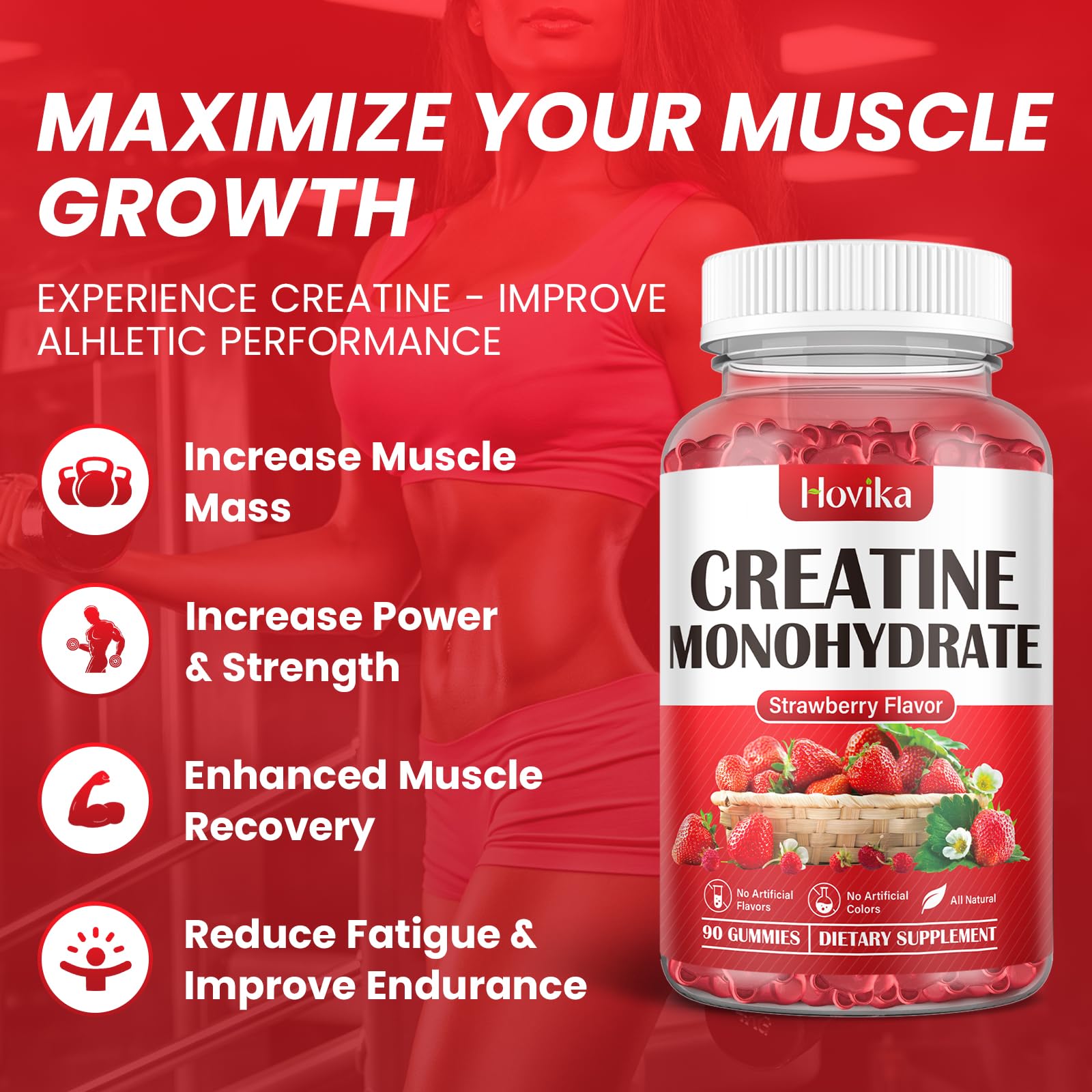 Hovika Creatine Monohydrate Gummies for Men & Women, Chewable 3g Creatine Monohy HovikaUS supplements
