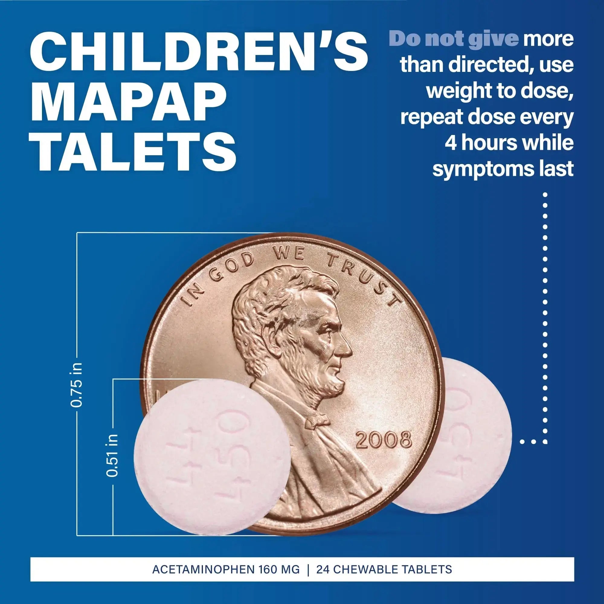 MAJOR Children’s Mapap Acetaminophen 160 mg Chewable Tablets - Pain Reliever/Fever Reducer - Aspirin Free - Ibuprofen Free - for Ages 2 to 11-24 Count (3 Pack) MAJORAu supplements