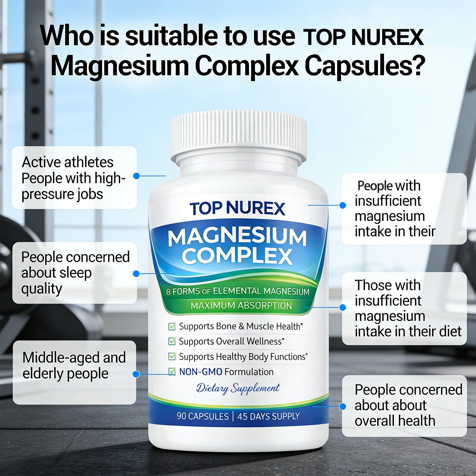 Top Nurex Magnesium Complex 1000 mg, 8-Source Magnesium Blend with Glycinate, Citrate, Malate & Taurate, Vegan Formula, Non-GMO, 90 Capsules Top NurexAu supplements