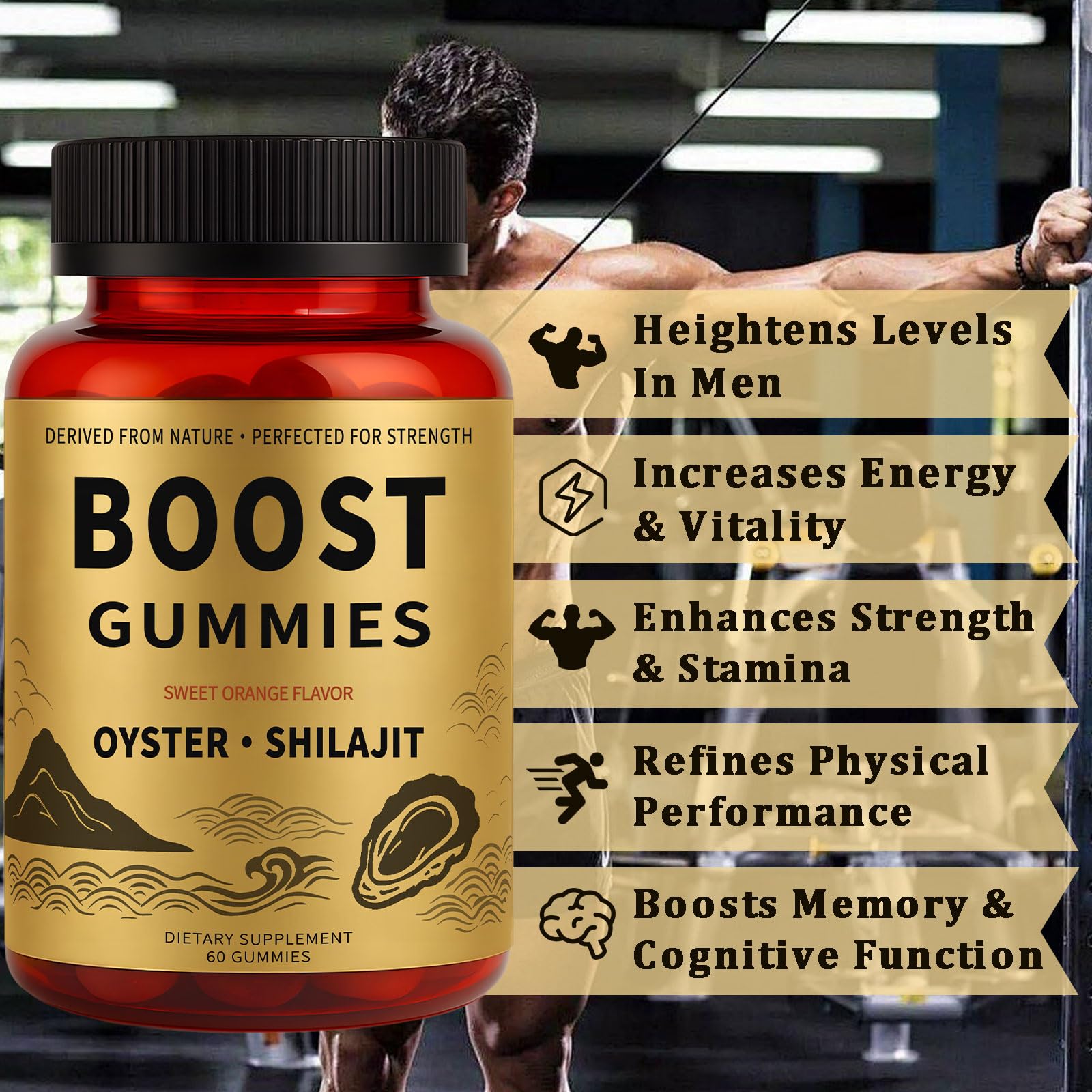 Rulinal Boost Alpha Gummies for Men | Oyster Shilajit Gummies for Adults | Enhances Strength & Immune Support | with Oyster, Shilajit, Vitamin B3, Maca Powder | Non-GMO & Vegan | 60 Gummies RulinalAu supplements