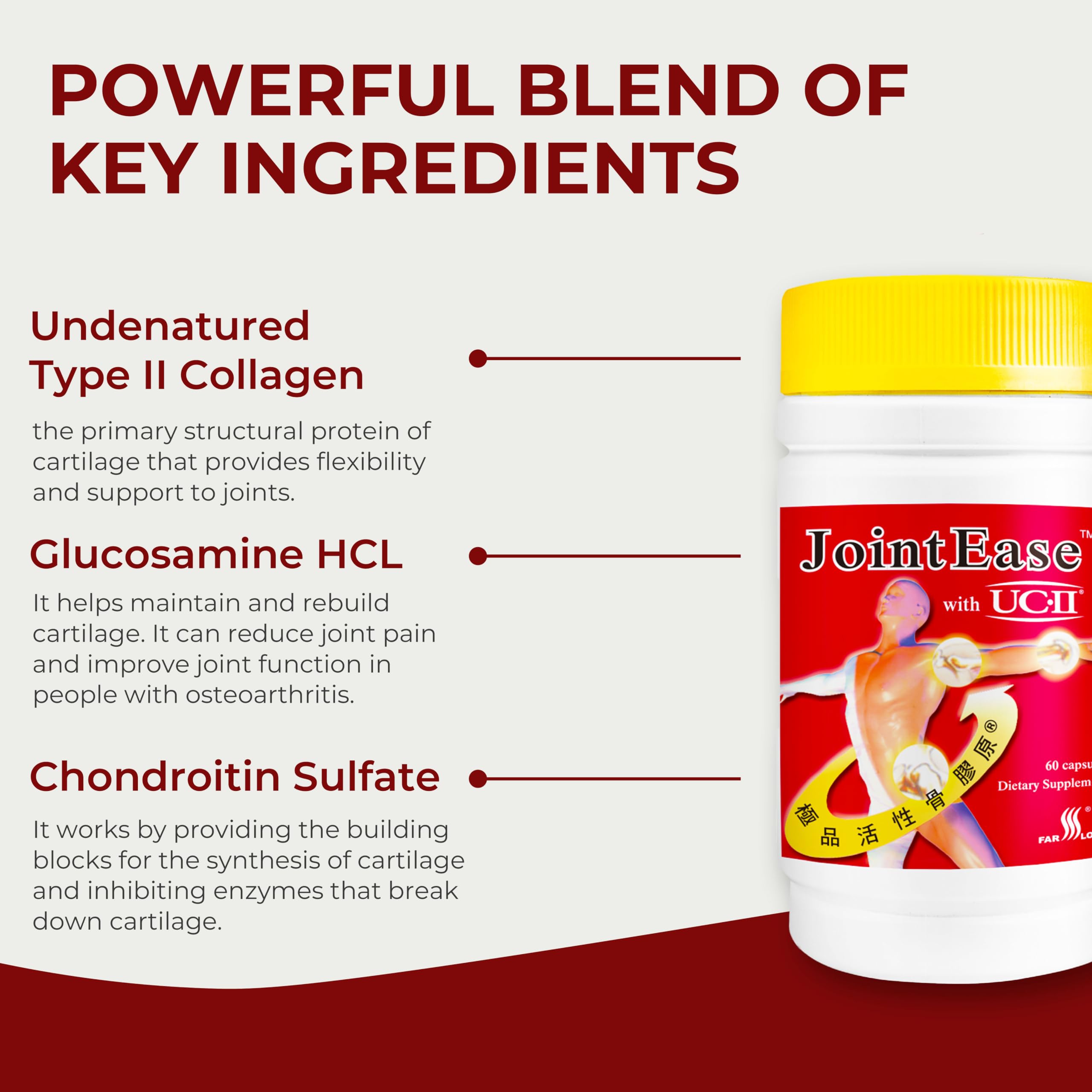FARLONG JointEase with UC-II, Undenatured Type II Collagen, Glucosamine Hydrochloride, Chondroitin Sulfate, Joint Dietary Supplement | 60 Capsules FAR LONGAu supplements