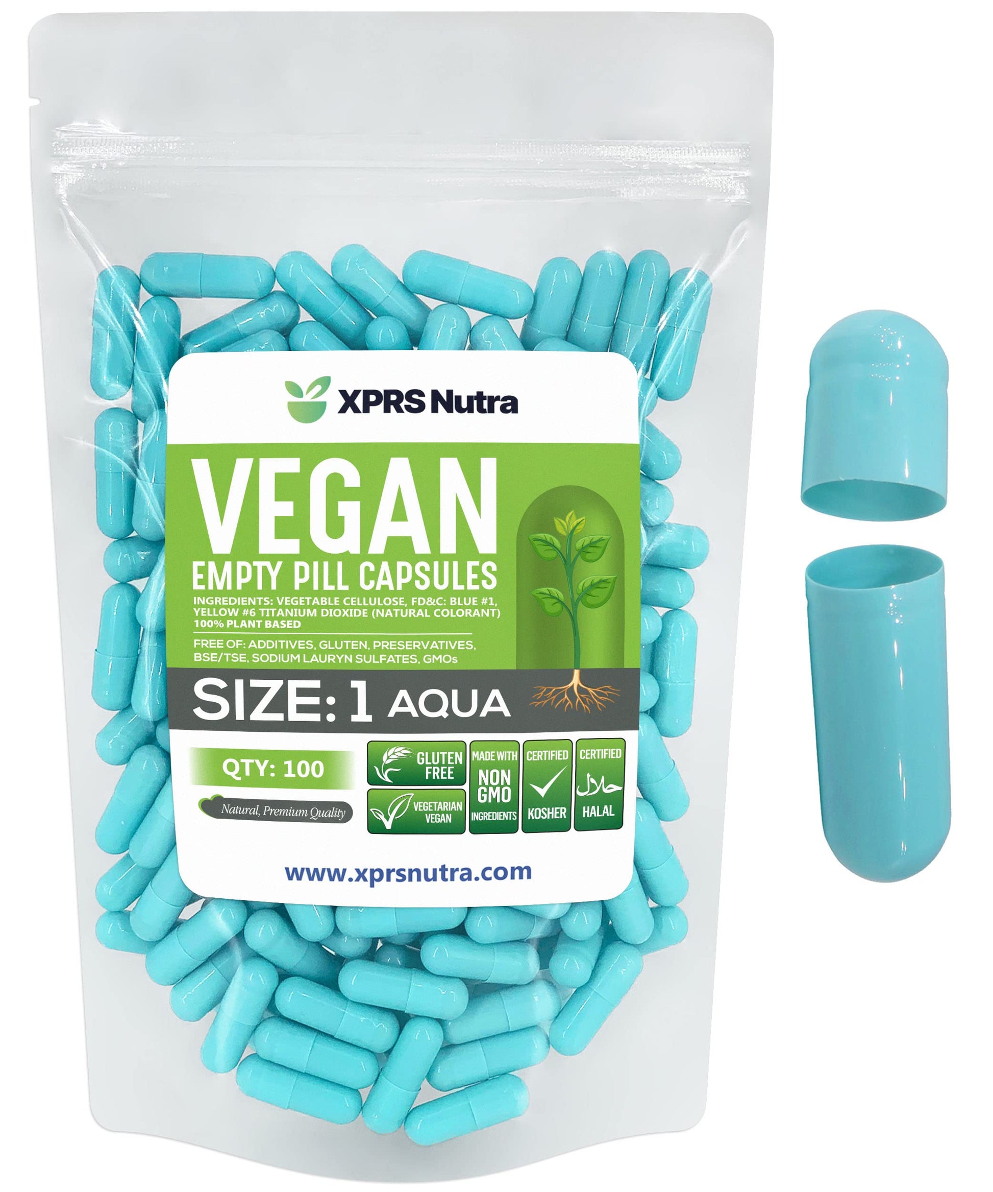 XPRS Nutra Size 1 Empty Capsules - 100 Count Empty Vegan Capsules - Vegetarian Pills - DIY Vegetable Capsule Filling- Veggie Pill Caps for Do-It-Yourself Supplements (Aqua) XPRS NutraAu supplements