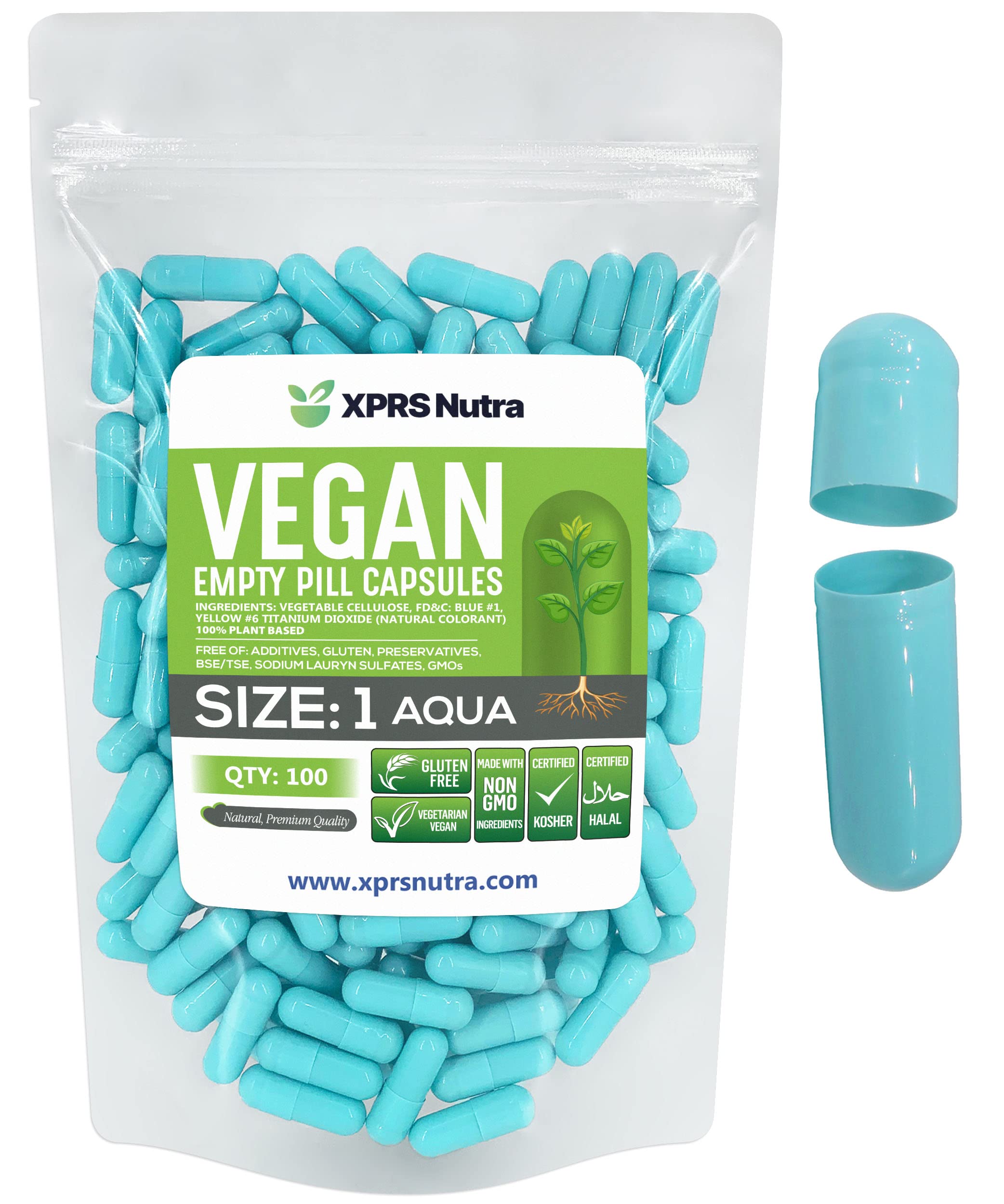 XPRS Nutra Size 1 Empty Capsules - 100 Count Empty Vegan Capsules - Vegetarian Pills - DIY Vegetable Capsule Filling- Veggie Pill Caps for Do-It-Yourself Supplements (Aqua) XPRS NutraAu supplements