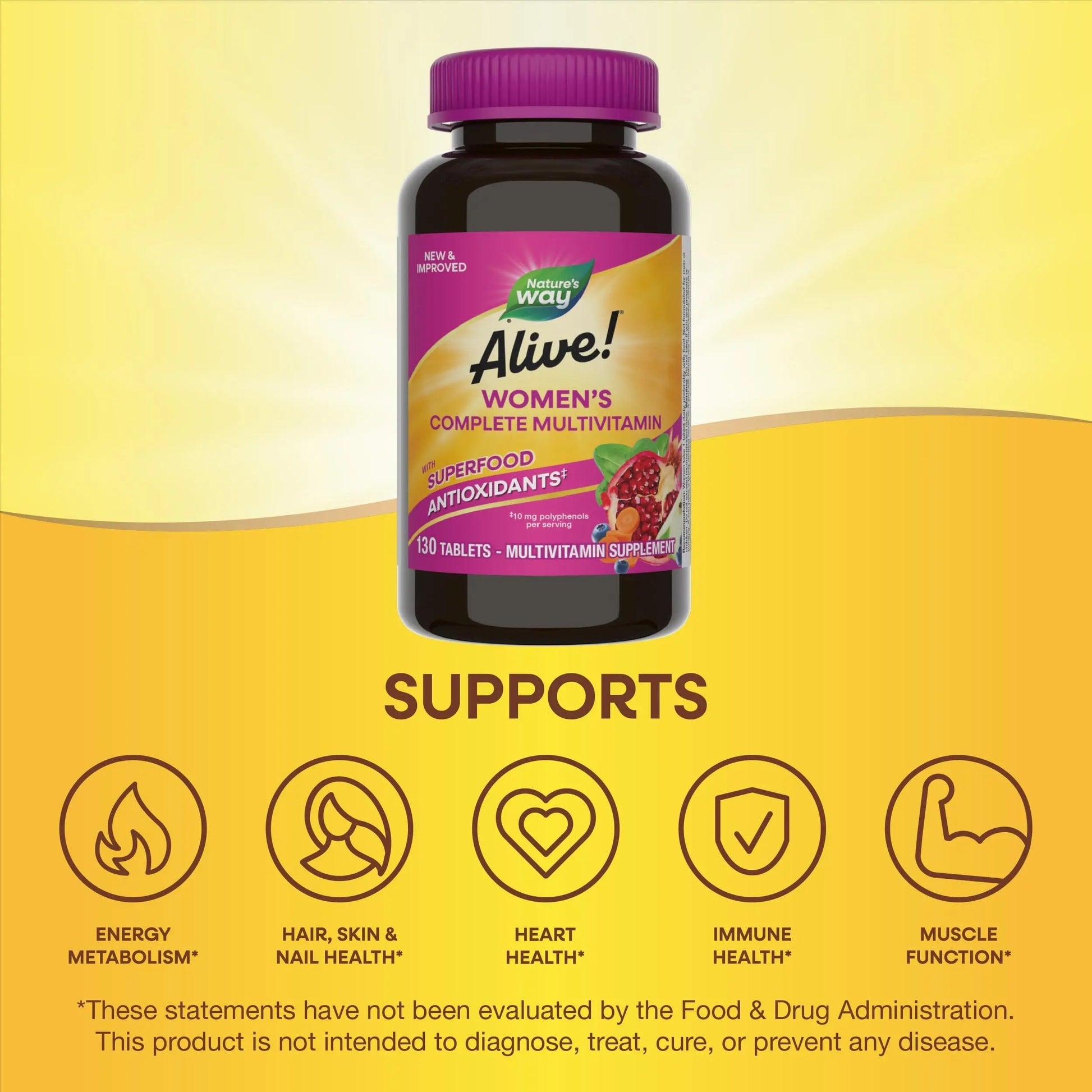 Nature's Way Alive! Daily Complete Multivitamin for Women, Supports Energy Metabolism, Hair, Skin & Nails*, B-Vitamins, Superfood Antioxidants Nature's WayAu supplements