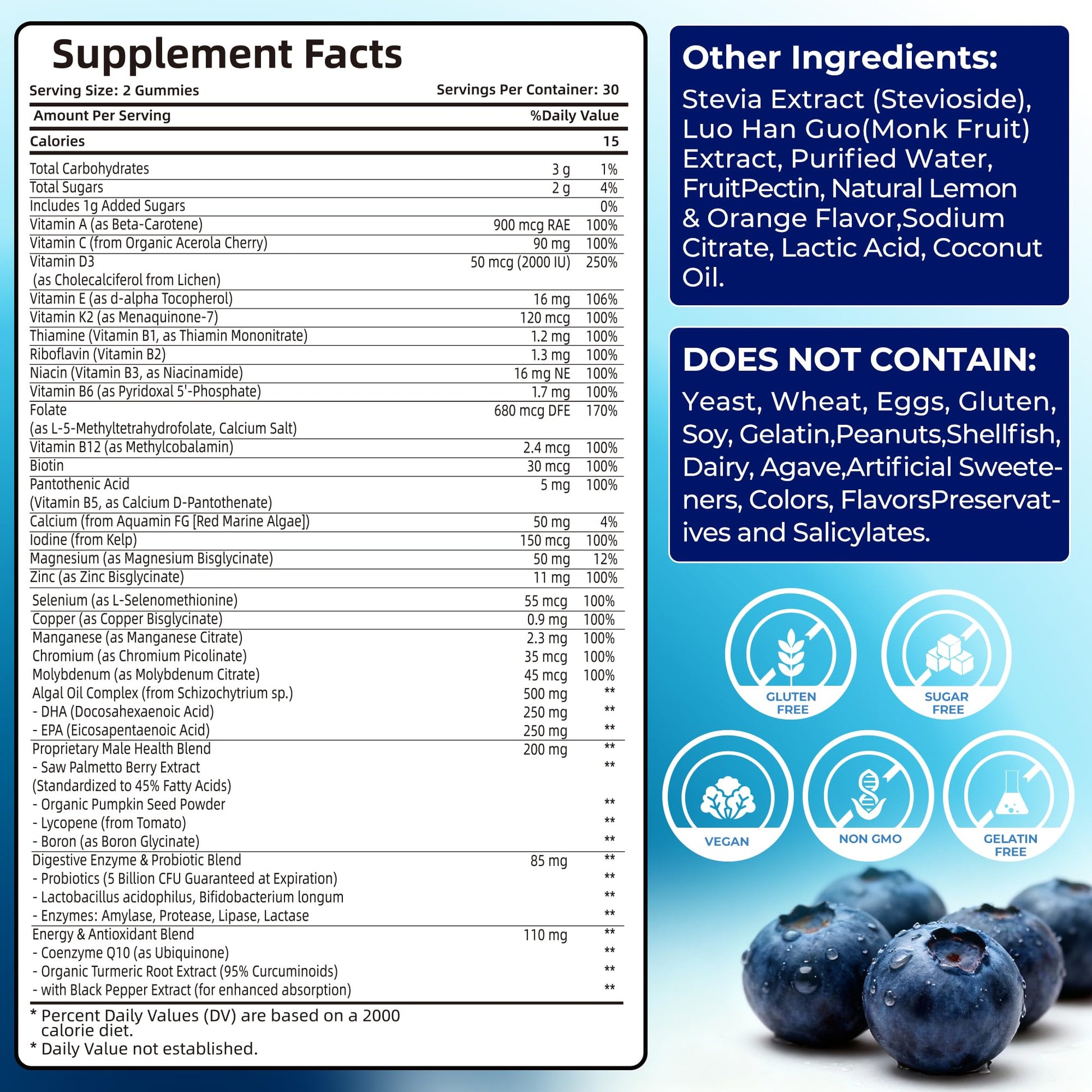 Mens Multivitamin Gummies for Men Daily - Zero Sugar Adult Gummy Vitamins with Saw Palmetto, Omega 3 DHA EPA, Probiotics 5B CFU, CoQ10, Turmeric Ginger for Prostate, Heart, Brain & Energy Support UtcilsAu supplements