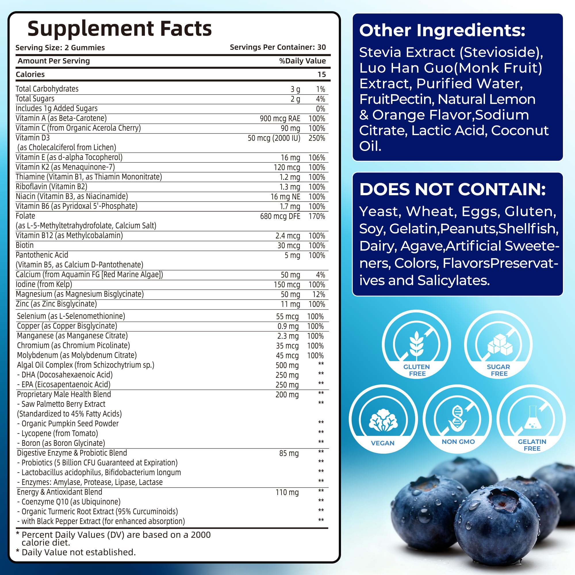 Mens Multivitamin Gummies for Men Daily - Zero Sugar Adult Gummy Vitamins with Saw Palmetto, Omega 3 DHA EPA, Probiotics 5B CFU, CoQ10, Turmeric Ginger for Prostate, Heart, Brain & Energy Support UtcilsAu supplements