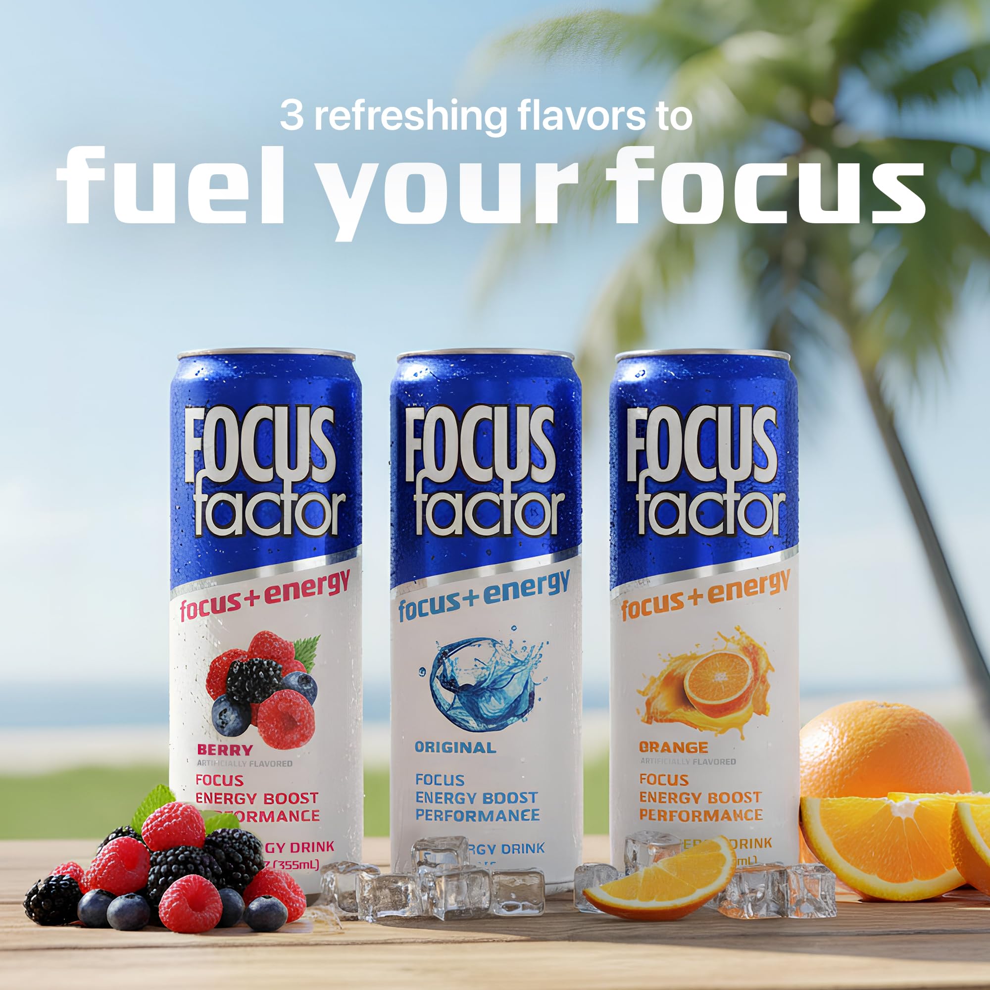 Focus Factor Energy Drink - 12 x 355ml Cans (Berry Flavour) - with Focus + Energy - Lightly Carbonated, Sugar Free, Low Calorie with Vitamin B6 & Vitamin B12 Focus FactorAu supplements