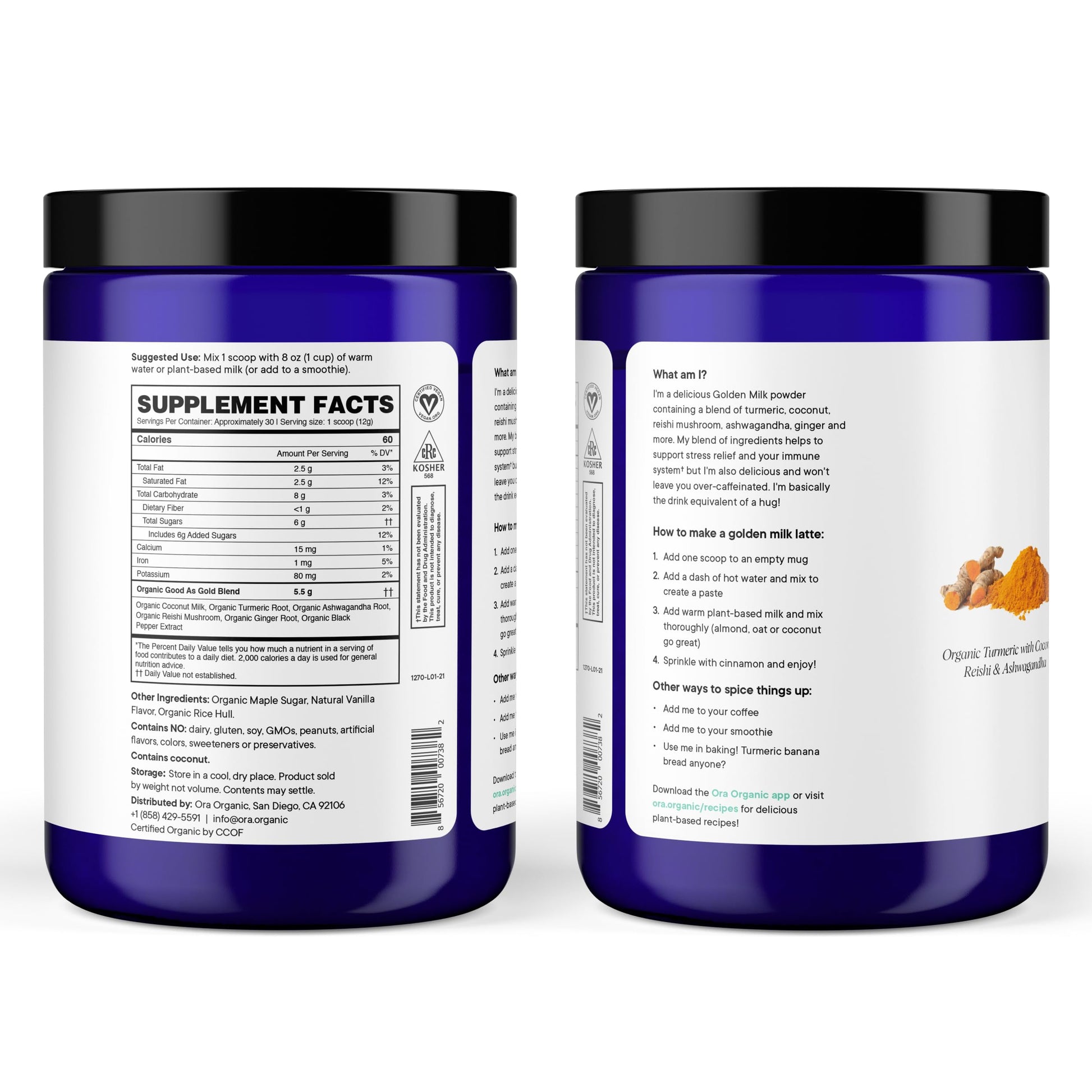 Ora Organic Golden Milk Powder - Ayurvedic Turmeric Powder with Organic Adaptogens - Ashwagandha, Reishi and Ginger | Organic, Gluten-Free, Soy-Free, Vegan, Non-GMO - Maple & Vanilla, 30 Servings Ora OrganicUS supplements