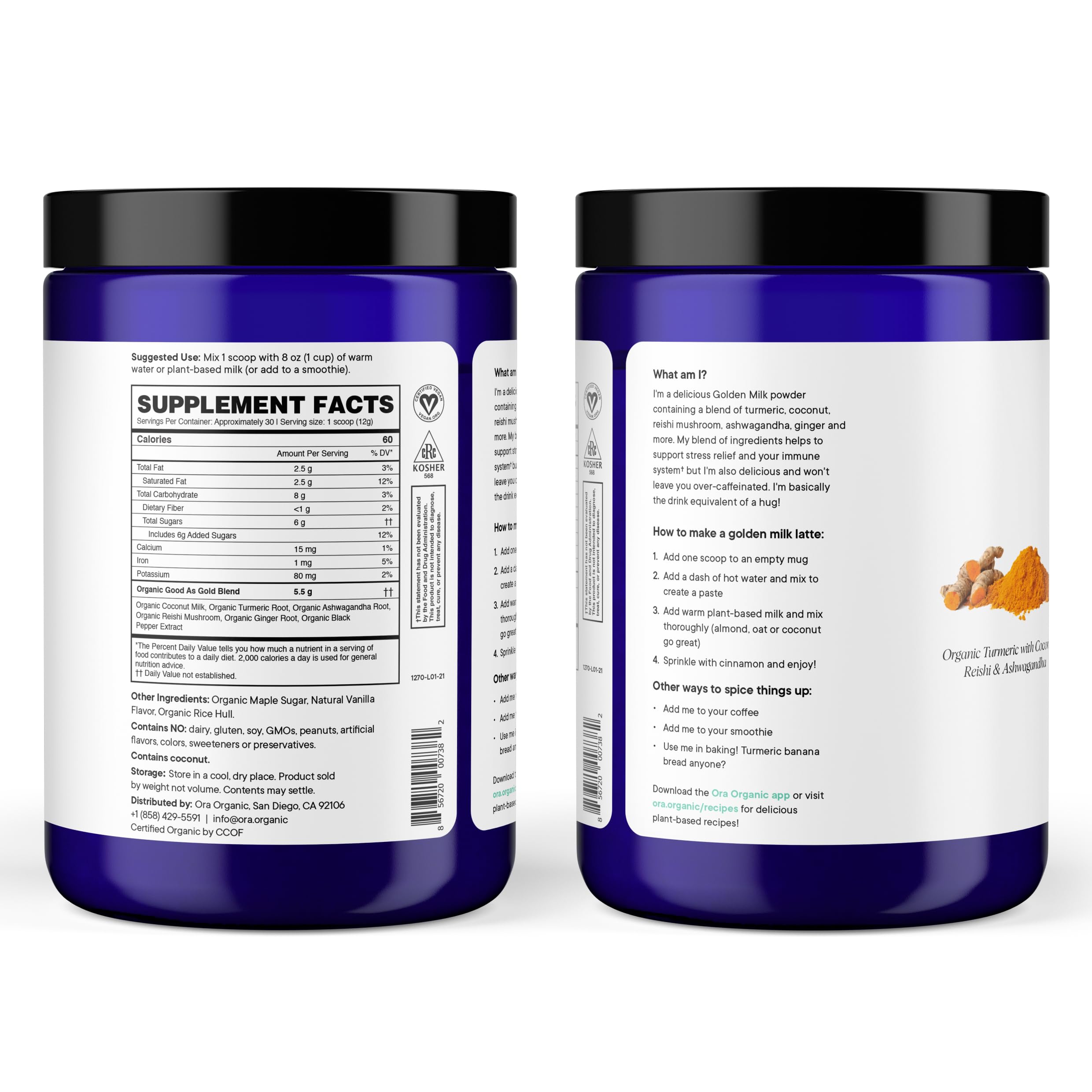Ora Organic Golden Milk Powder - Ayurvedic Turmeric Powder with Organic Adaptogens - Ashwagandha, Reishi and Ginger | Organic, Gluten-Free, Soy-Free, Vegan, Non-GMO - Maple & Vanilla, 30 Servings Ora OrganicUS supplements