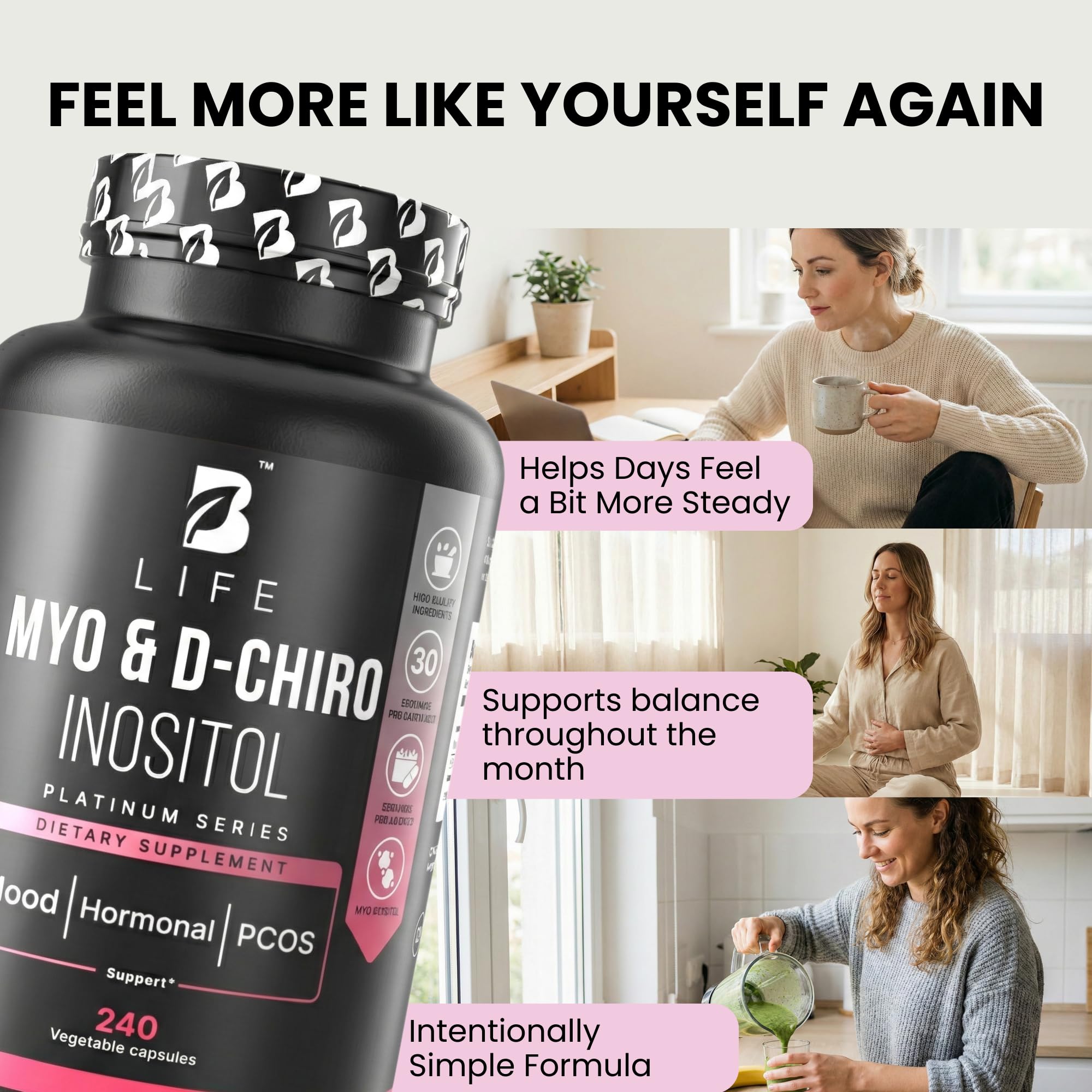 B Life Company Myo-Inositol & D-Chiro Inositol 40:1 for Women | I Inositol Supplement for Women | Hormone Balance, Fertility & Cycle | Vitamin B8, Insulin & Flo Ovarian Support | 240 Caps B Life CompanyAu supplements