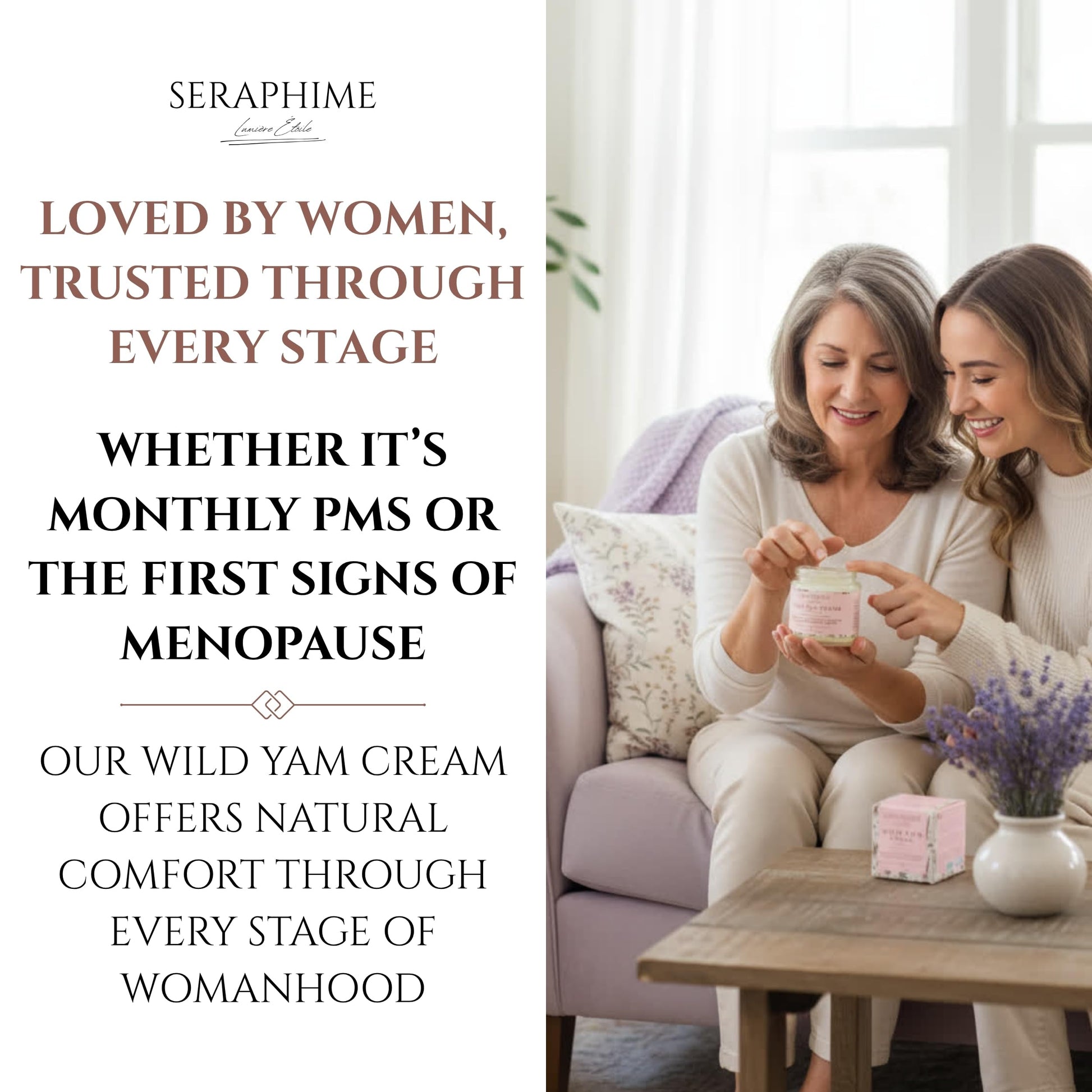 Seraphime Wild Yam Cream for Hormone Balance - Gift for Mom - Menopause and PMS Support for Women - Wild Yam Balancing Cream - Hot Flashes, Night Sweats, Mood Swings, Low Energy - Lavender 4oz SeraphimeAu supplements