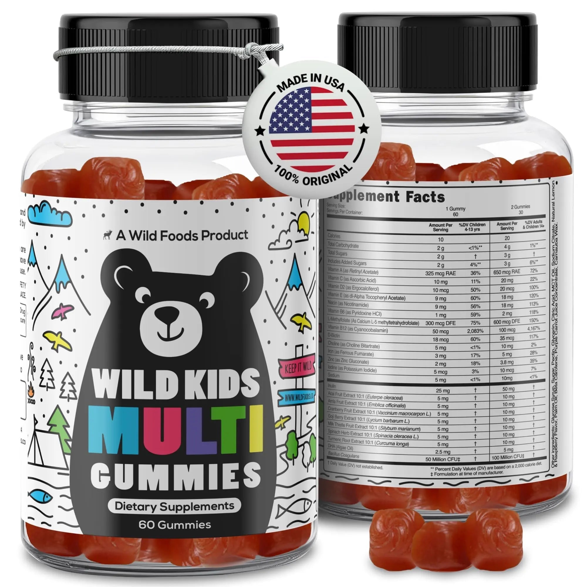 Wild Foods Kids Multivitamin Gummies – Natural Skin, Immune & Bones Support with Kids Vitamins A, C, D, E, B12, Iron & DHA Wild FoodsAu supplements