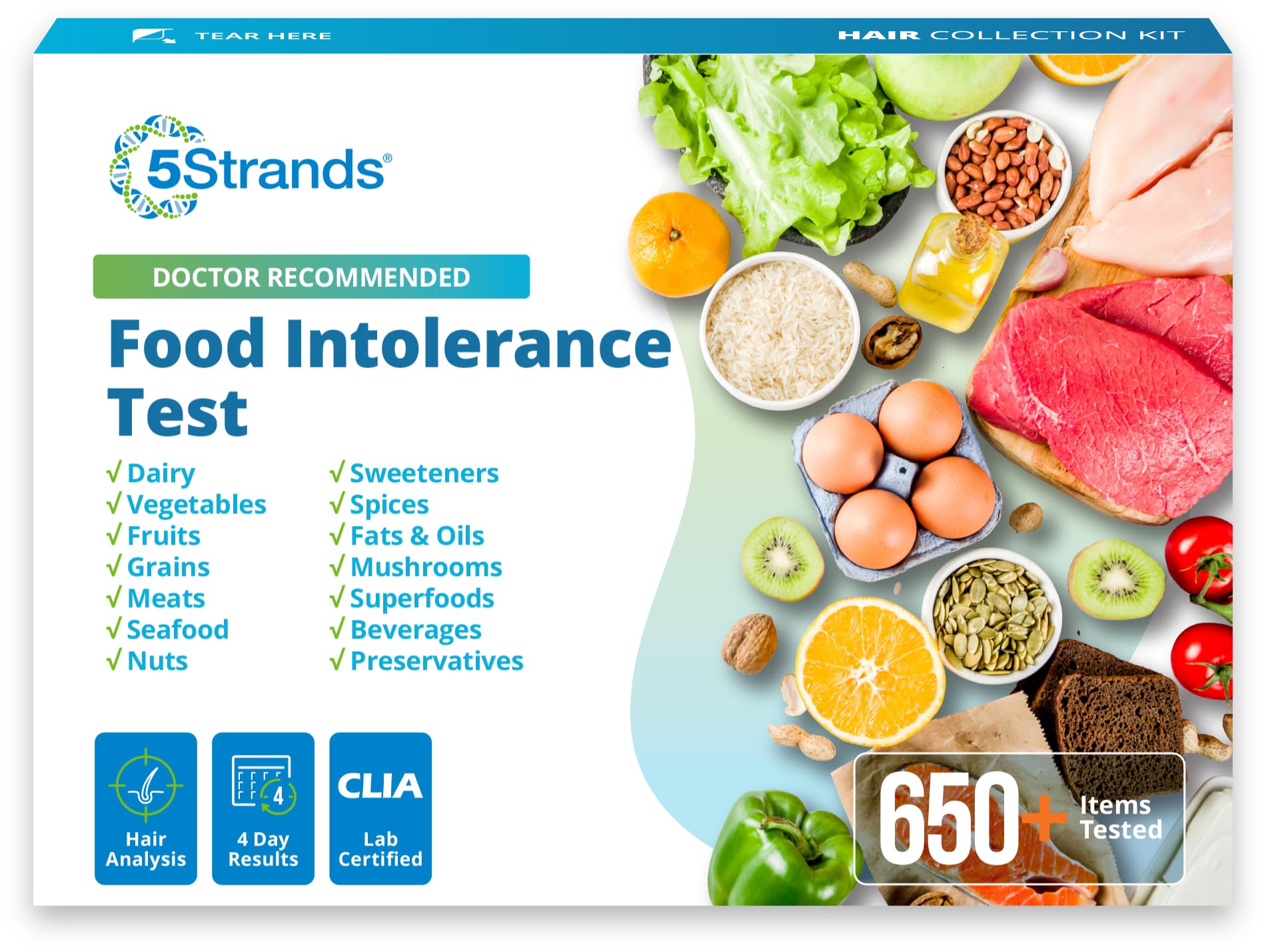 5Strands Food Intolerance Test, Accurate Hair Analysis, 658 Items Tested, at Home Food Sensitivity Test Kit for Adults & Kids, Gut Health Test, Results in 4 Days 5StrandsAu supplements