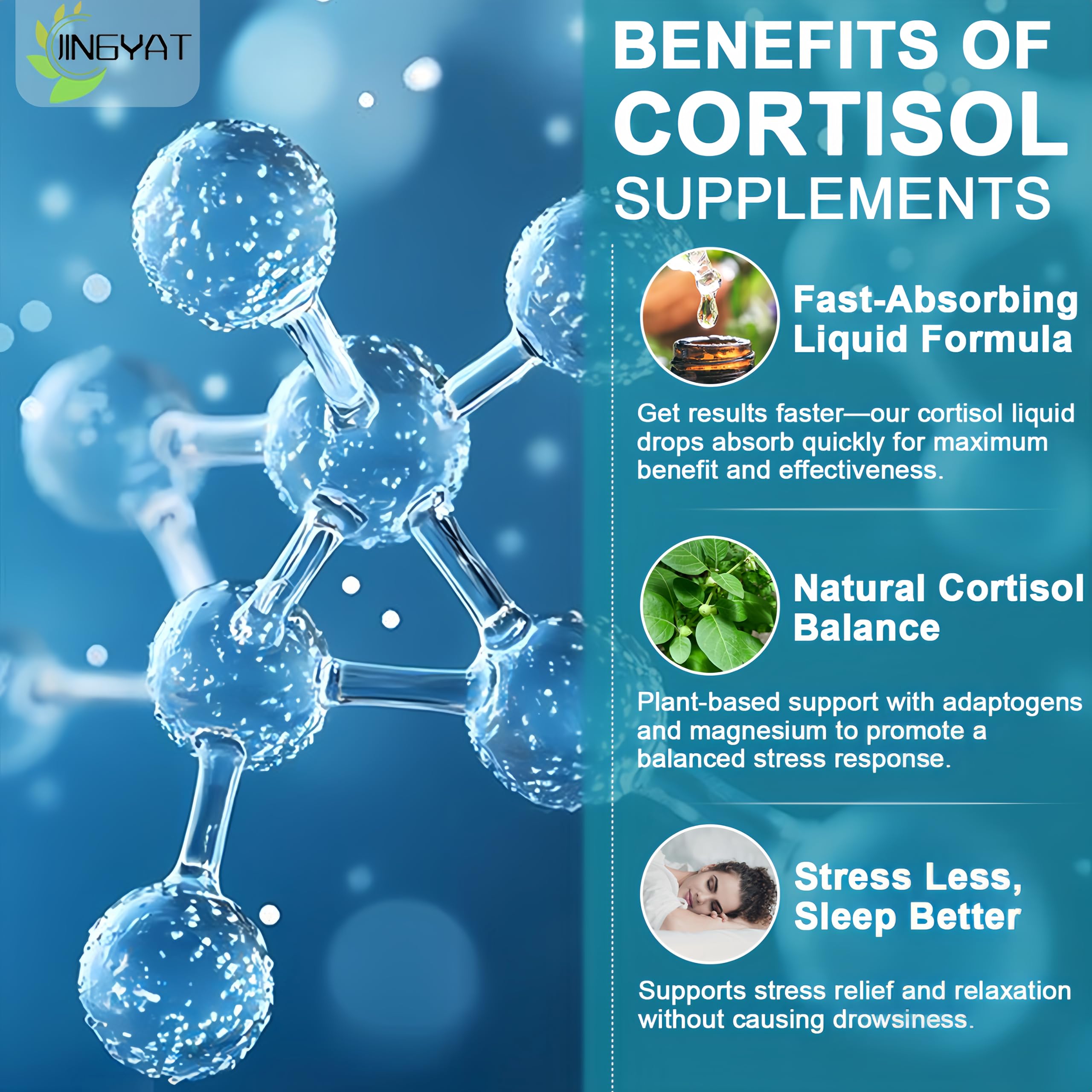 Cortisol Supplements for Women,19-in-1 Cortisol Supplement Liquid Drops w/Magnesium,L-Theanine,Ashwagandha,Omega-3, High Absorption Hormone Balanced for Women Drops - Sleep Focus Mood, Non-GMO JINGYATAu supplements