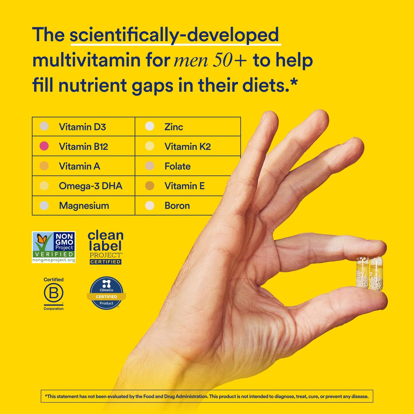 Ritual Multivitamin for Men 50+, Vegan, with Zinc, Vitamin A and D3 for Immune Function Support*, Omega-3 DHA, B12, K2, Gluten Free, Non-GMO, Mint Essenced, 30 Day Supply RitualUS supplements