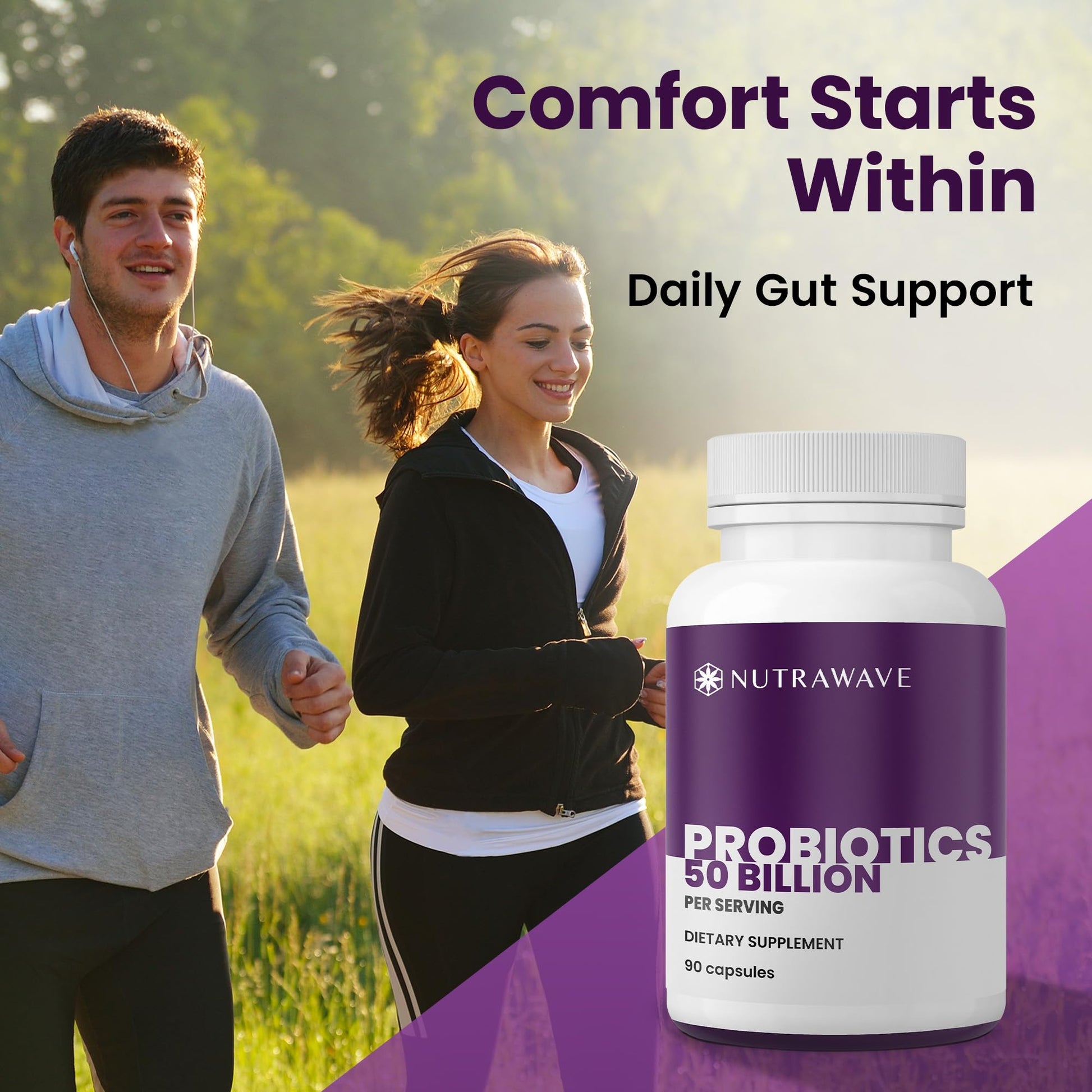 Nutrawave 50 Billion Probiotics for Women & Men, 15 Strains Active Culture. Relieves Bloating & Constipation, Improved Digestion & Gut Health Supplement, Vegan. 60 Powerful Small Capsules. Nutra WaveAu supplements
