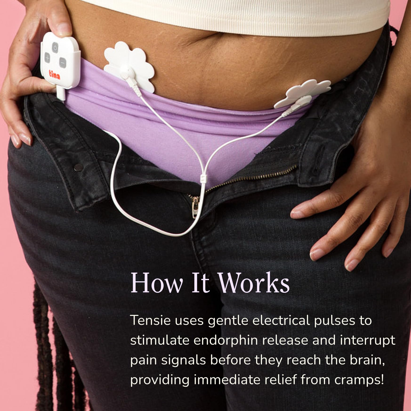 Tensie | Portable Period Pain Relief Device | 30 Gentle, Adjustable Levels for Drug-Free Menstrual Cramp or Lower Back Pain Relief | 10-Hour Battery Life, Rechargeable | Instant Period Cramp Relief TINAAu supplements