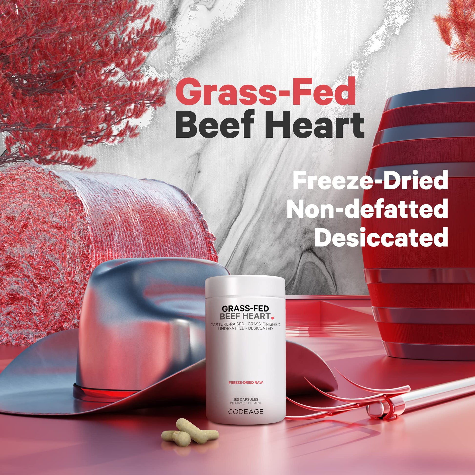 Codeage Grass Fed Beef Heart Supplement - Freeze Dried, Non-Defatted, Desiccated Glandular Supplements - Bovine Meat & Liver Pills - Beef Vitamins for Heart - Non-GMO -180 Capsules CodeageAu supplements