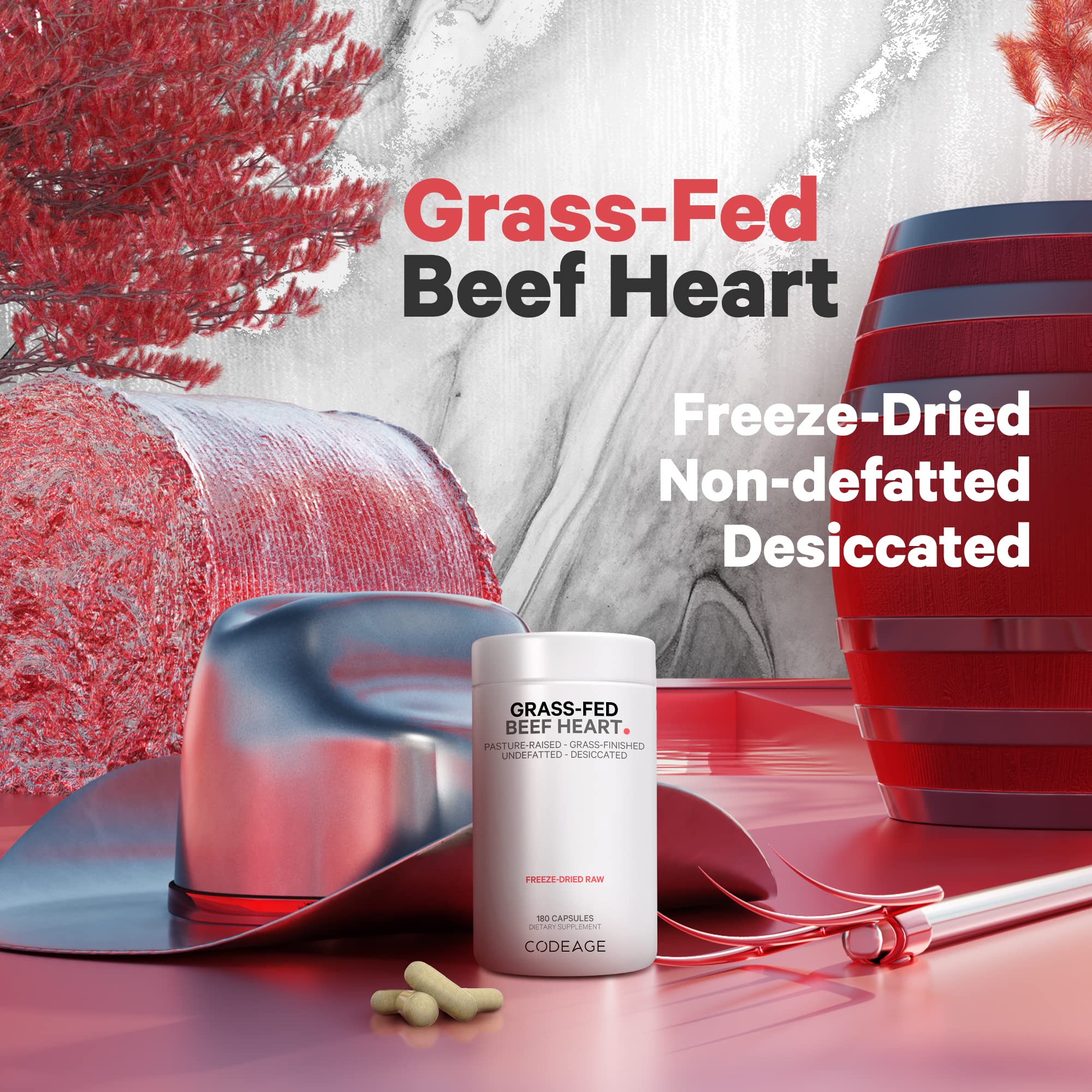 Codeage Grass Fed Beef Heart Supplement - Freeze Dried, Non-Defatted, Desiccated Glandular Supplements - Bovine Meat & Liver Pills - Beef Vitamins for Heart - Non-GMO -180 Capsules CodeageAu supplements