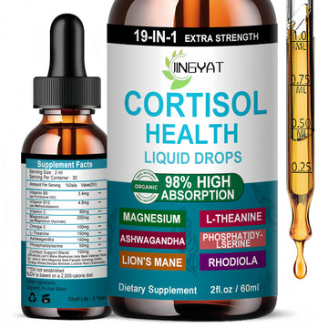 Cortisol Supplements for Women,19-in-1 Cortisol Supplement Liquid Drops w/Magnesium,L-Theanine,Ashwagandha,Omega-3, High Absorption Hormone Balanced for Women Drops - Sleep Focus Mood, Non-GMO JINGYATAu supplements