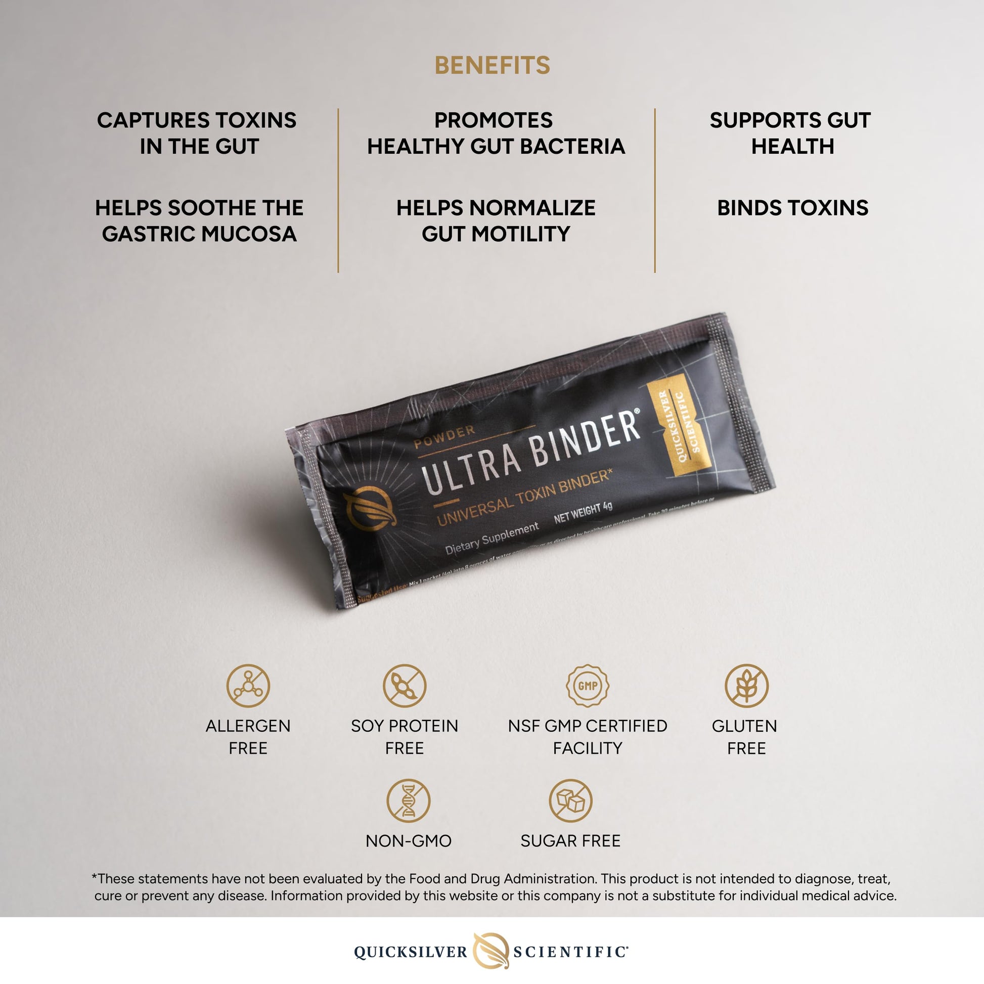 Quicksilver Scientific Ultra Binder Stick Packets - Multi Binder with Bentonite Clay Powder, Zeolite Detox & Charcoal - Supplement for Gut Support & The Body's Toxin Removal Process (20 Sticks) Quicksilver ScientificUS supplements