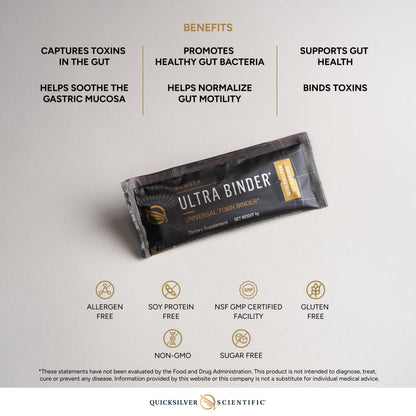Quicksilver Scientific Ultra Binder Stick Packets - Multi Binder with Bentonite Clay Powder, Zeolite Detox & Charcoal - Supplement for Gut Support & The Body's Toxin Removal Process (20 Sticks) Quicksilver ScientificUS supplements