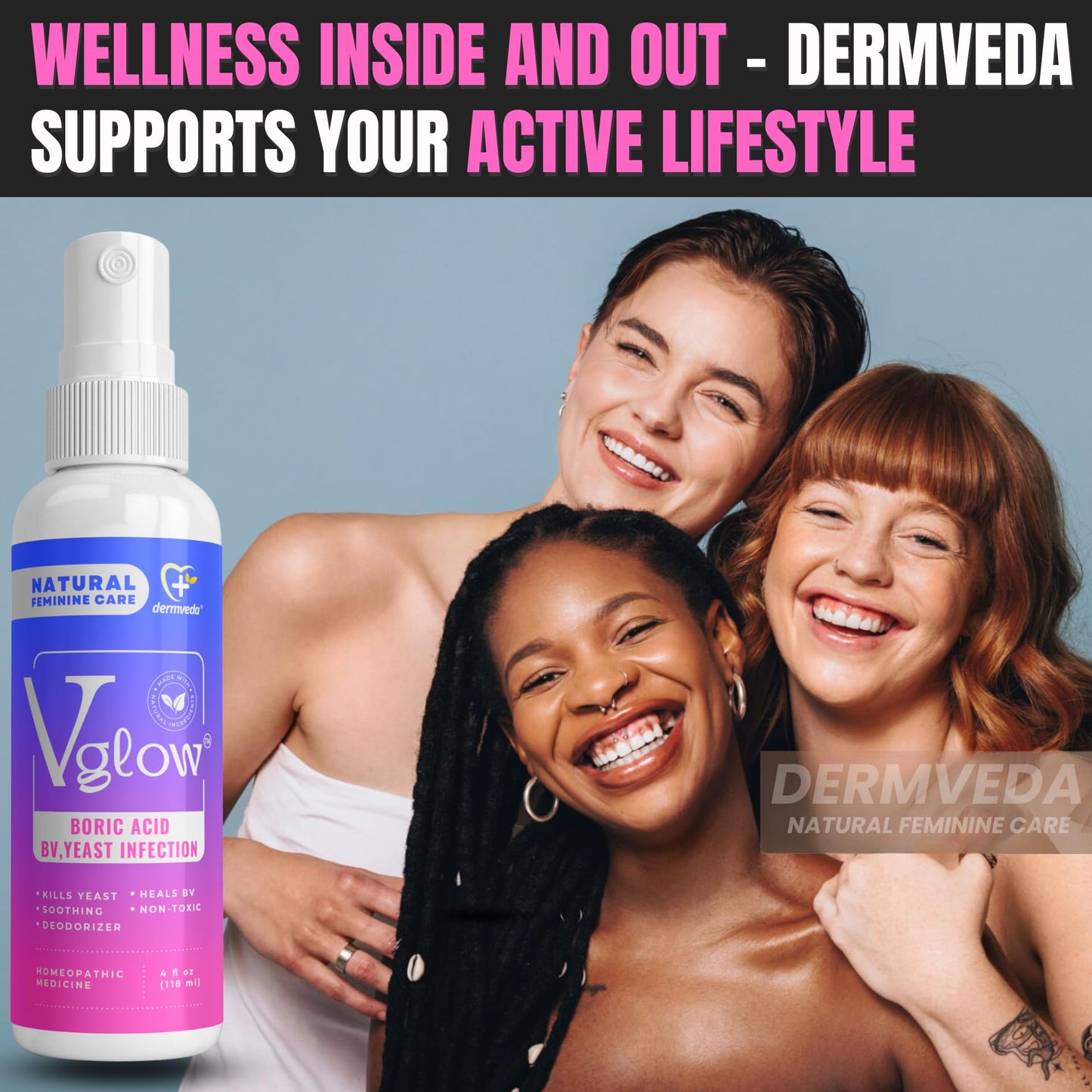 Dermveda Boric Acid BV Relief for Women - Natural Yeast Infection, Odor, Itch Relief Solution - Treats Yeast Infection Symptoms with Effective Boric Acid Formula. DermvedaUS supplements