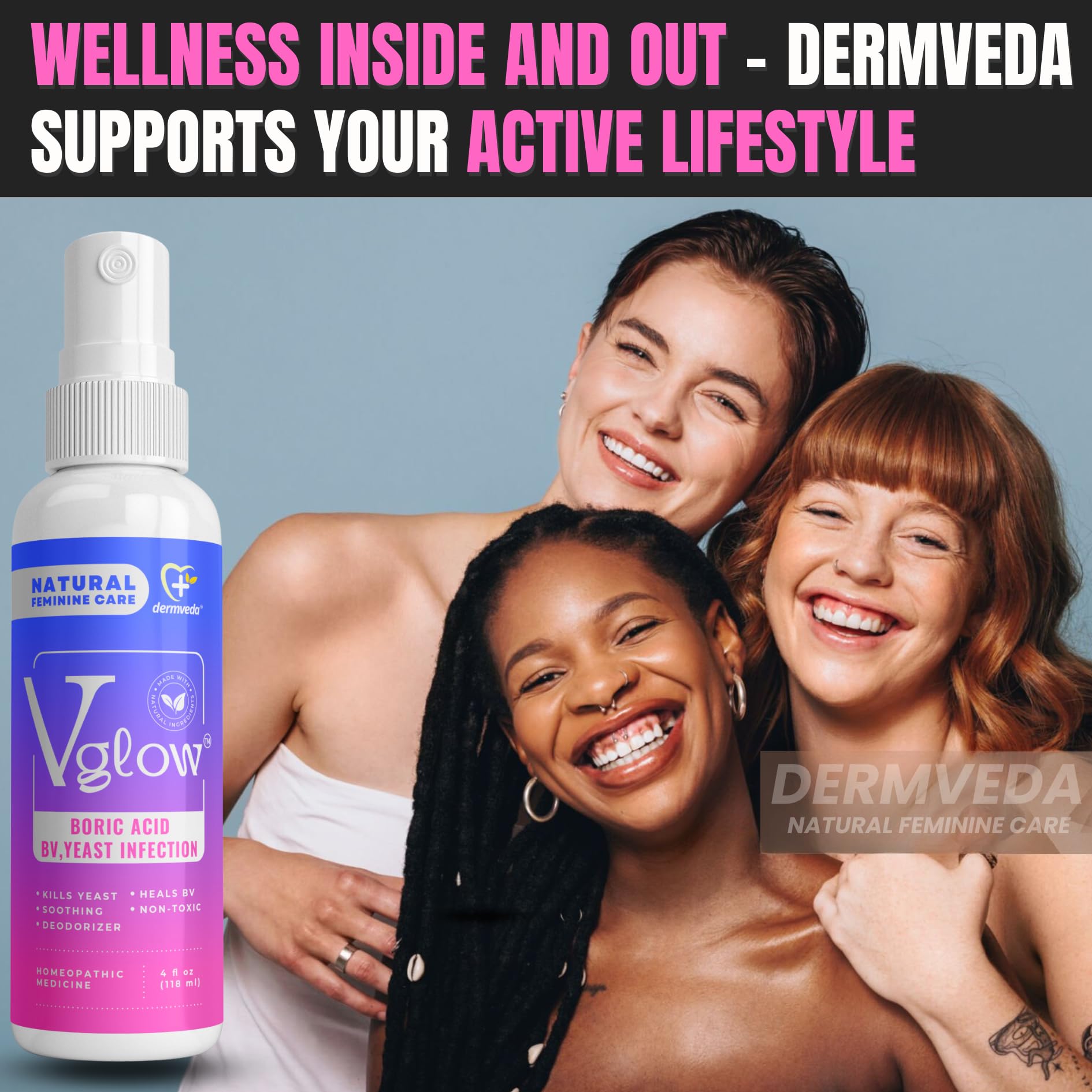 Dermveda Boric Acid BV Relief for Women - Natural Yeast Infection, Odor, Itch Relief Solution - Treats Yeast Infection Symptoms with Effective Boric Acid Formula. DermvedaUS supplements