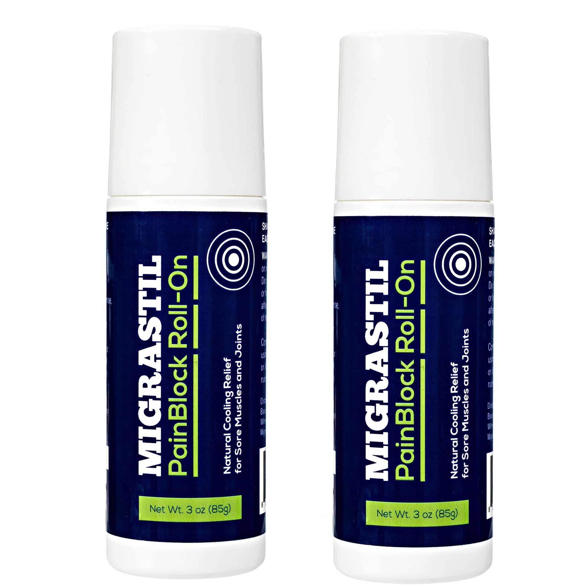 Migrastil PainBlock Roll-On 3 oz - Topical Roll-On for Muscle Aches, Cramps, Joint & Nerve Discomfort. Works Great on Shoulders, Neck, Feet, Knees, Legs, Back, Elbows, HIPS, Etc. (2) Basic VigorAu supplements