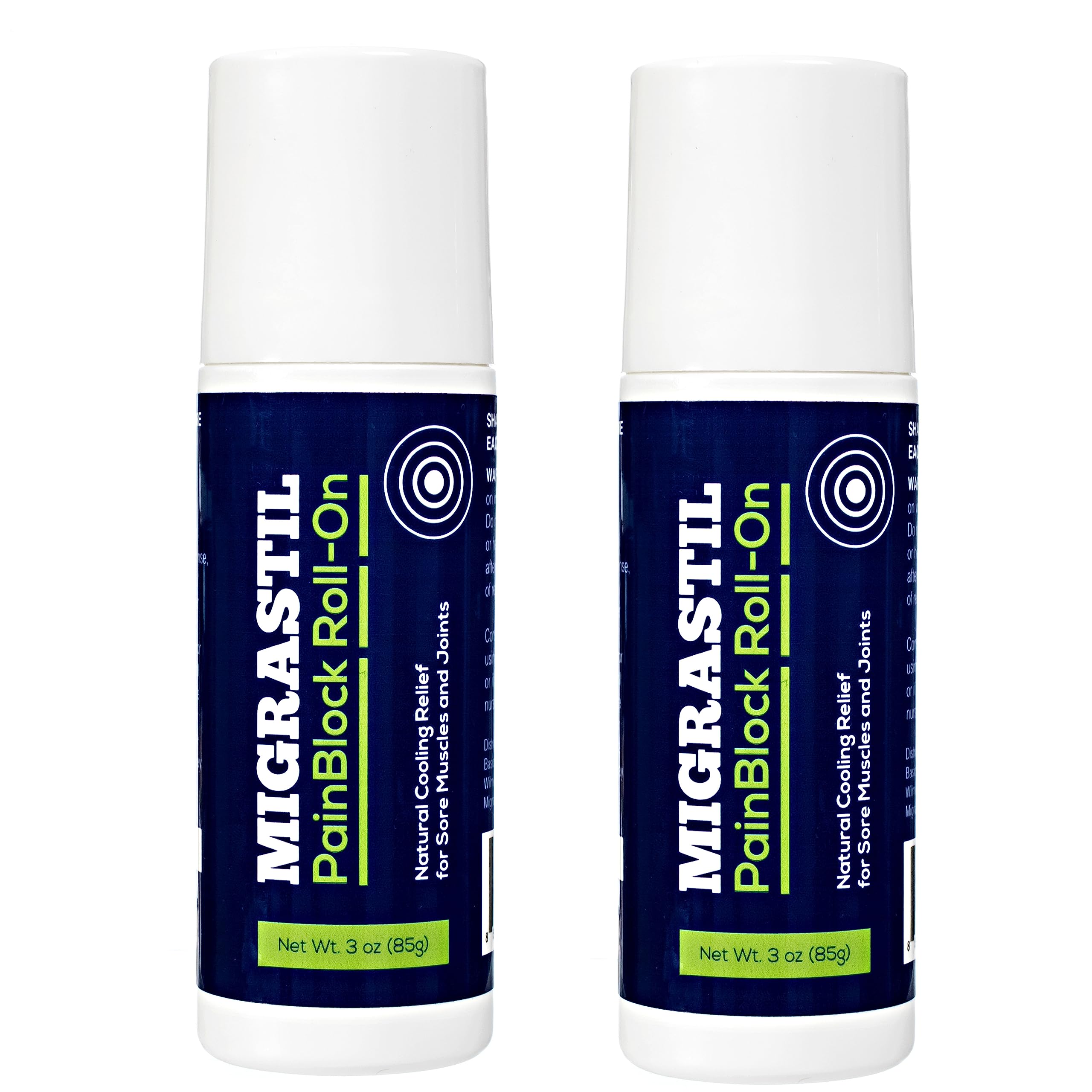 Migrastil PainBlock Roll-On 3 oz - Topical Roll-On for Muscle Aches, Cramps, Joint & Nerve Discomfort. Works Great on Shoulders, Neck, Feet, Knees, Legs, Back, Elbows, HIPS, Etc. (2) Basic VigorAu supplements