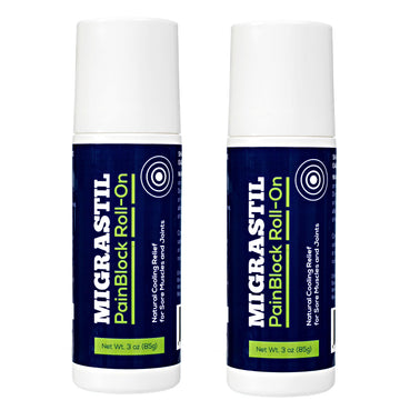 Migrastil PainBlock Roll-On 3 oz - Topical Roll-On for Muscle Aches, Cramps, Joint & Nerve Discomfort. Works Great on Shoulders, Neck, Feet, Knees, Legs, Back, Elbows, HIPS, Etc. (2) Basic VigorAu supplements