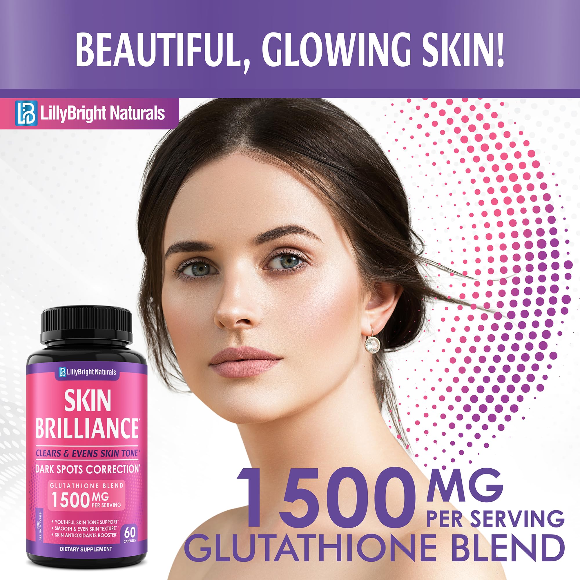 Glutathione Capsules - 1,500mcg L-Glutathione Supplement with Vitamin C - Skin Tone Enhancer - Targets Dark Spots & Acne Marks - Antioxidant Supplement for Beauty & Health Support - 60 Skin Pills LB LILLYBRIGHT NATURALSAu supplements