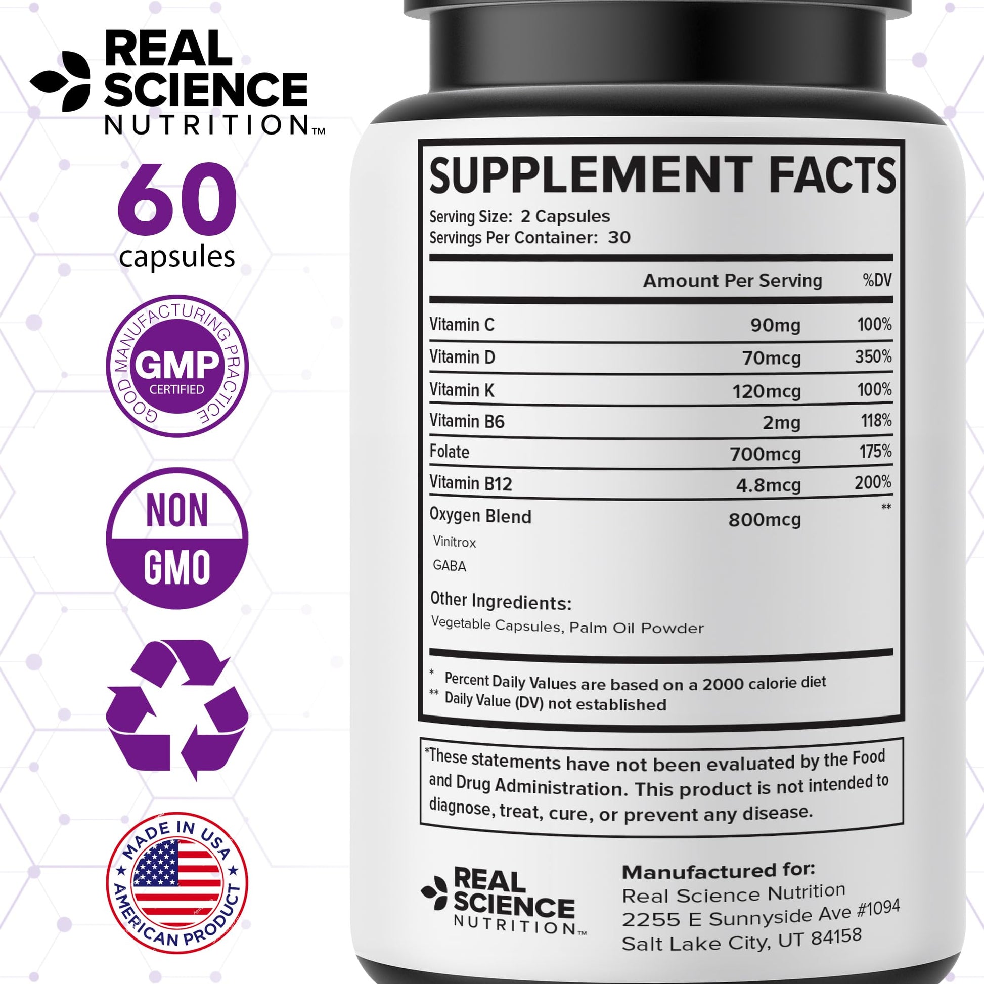 Real Science Oxygenate Miracle – Daily Lung & Circulation Support Supplement for Breathing Comfort and Energy – Supports Respiratory Function and Overall Wellness, 60 Caps Real Science NutritionAu supplements