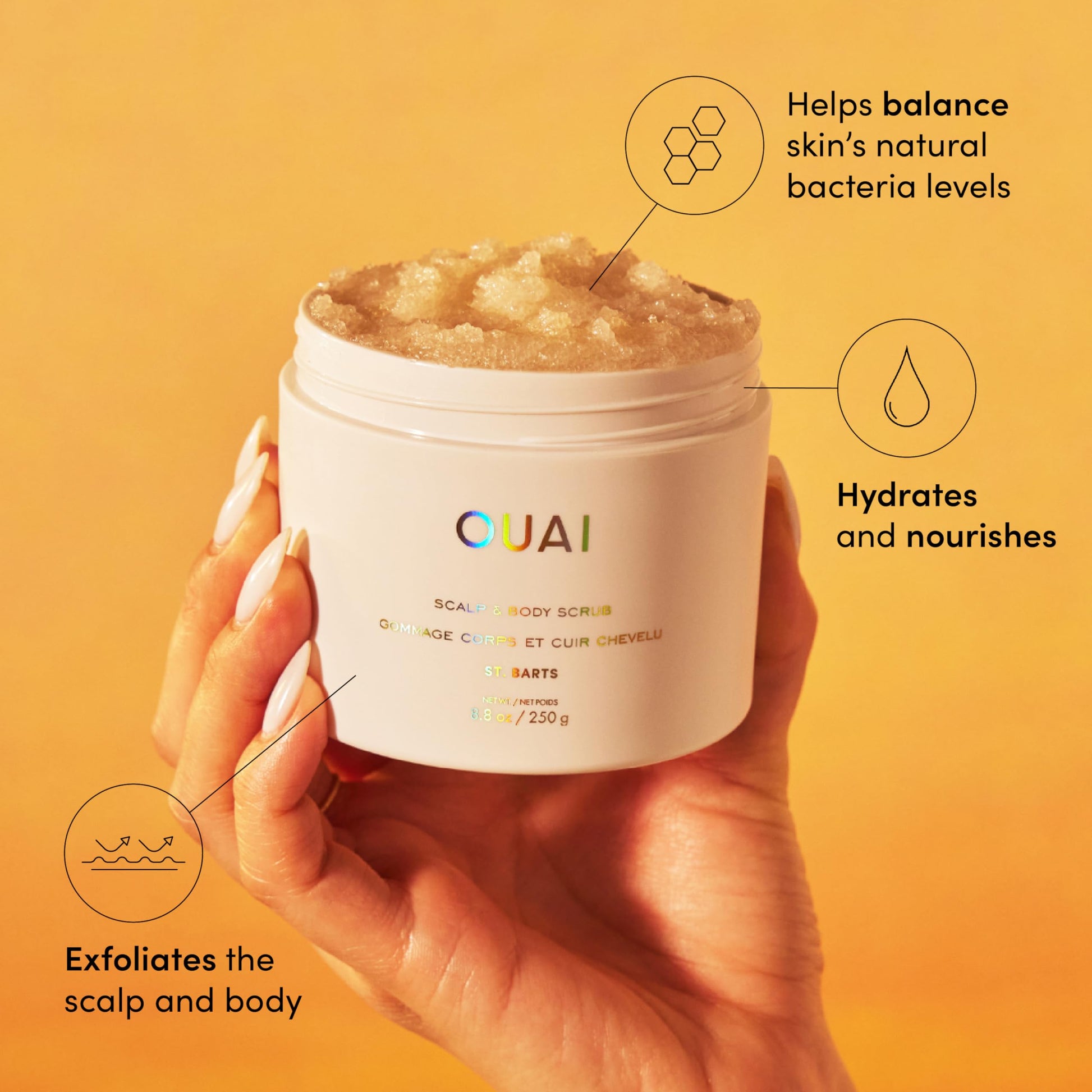 OUAI Scalp & Body Scrub, St. Barts - Exfoliating Body Scrub with Sugar & Coconut Oil Blend for Smooth, Moisturized Skin - Gentle Scalp Exfoliator for Removing Product Build Up (8.8 Oz) OUAIAu supplements