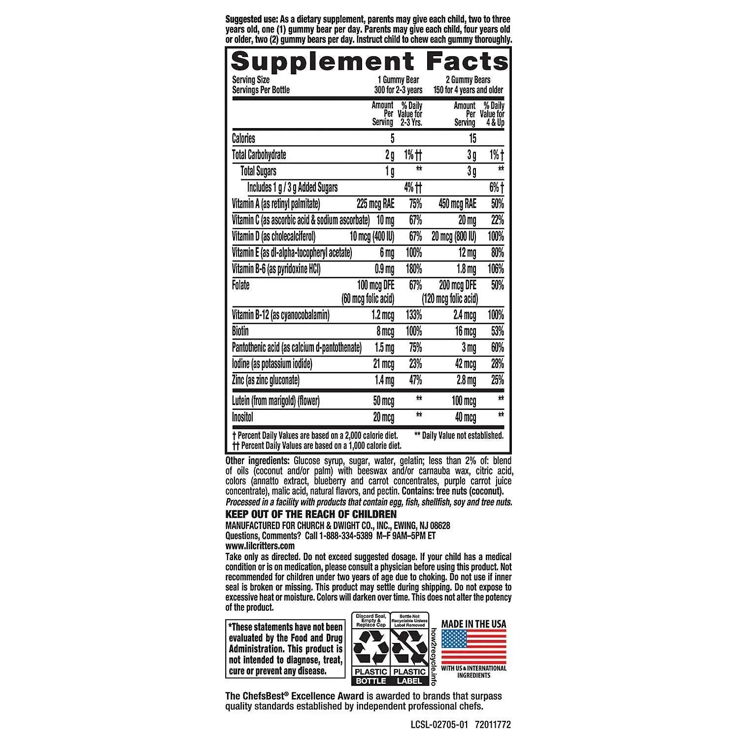 Gummy Vites Children's Chewable Gummy Bear Multivitamin Dietary Supplement, 300 Count L'il Critters Gummy VitesAu supplements